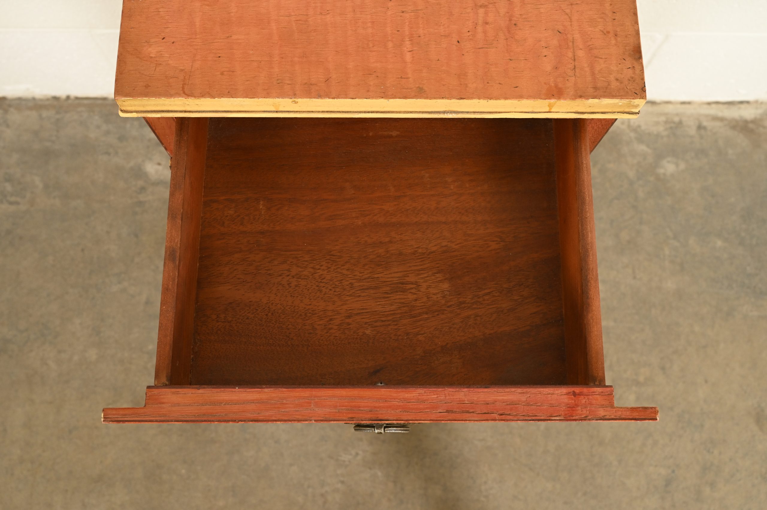 Romweber Style French Regency Louis XVI Burl Wood and Parcel Painted Three-Drawer Bedside Chest, Circa 1940s - Image 9