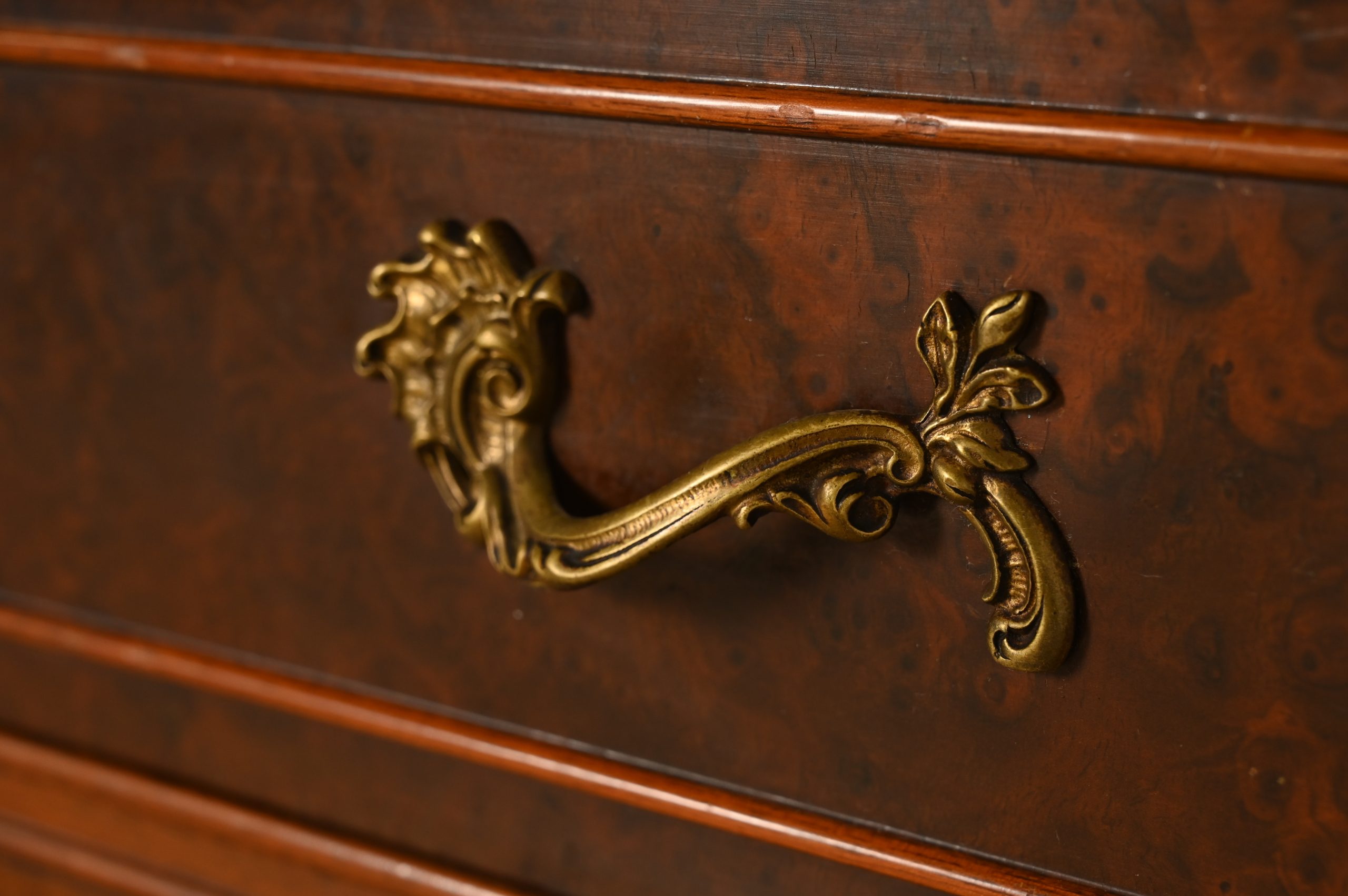 Romweber French Provincial Louis XV Carved Walnut and Burl Wood Breakfront Bookcase Cabinet, Circa 1930s - Image 11
