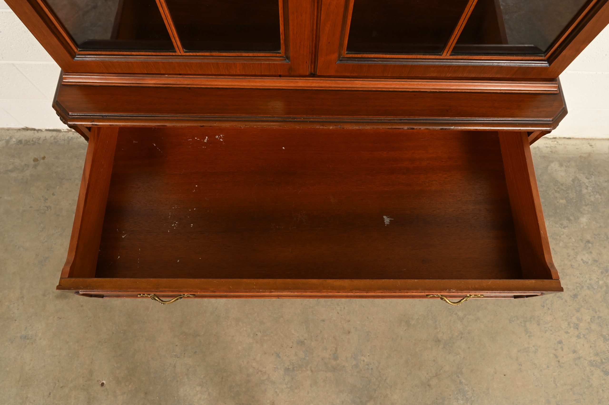 Romweber French Provincial Louis XV Carved Walnut and Burl Wood Breakfront Bookcase Cabinet, Circa 1930s - Image 13