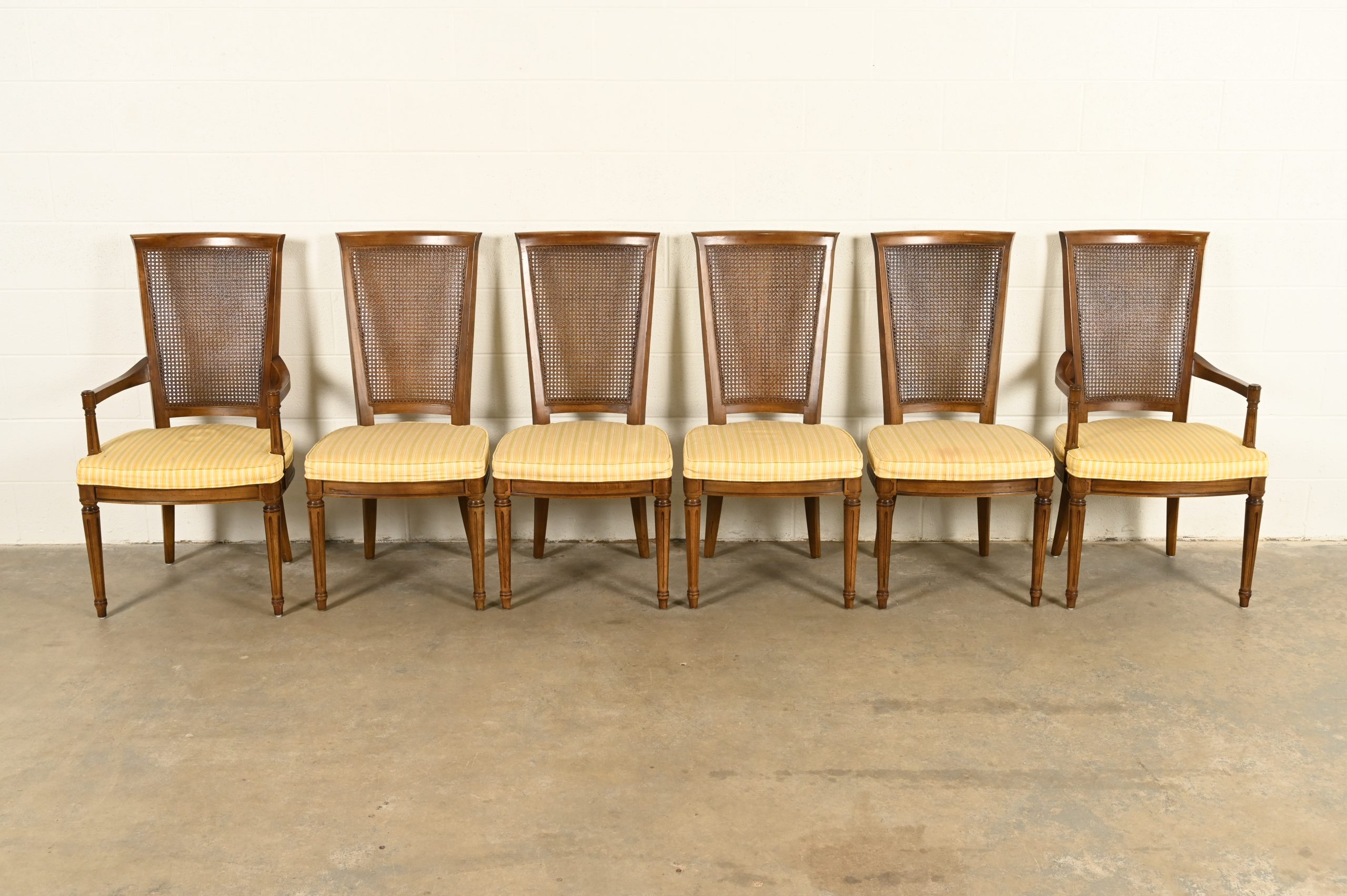 Henredon French Regency Louis XVI Carved Walnut Cane Back Dining Chairs, Set of Six - Image 2