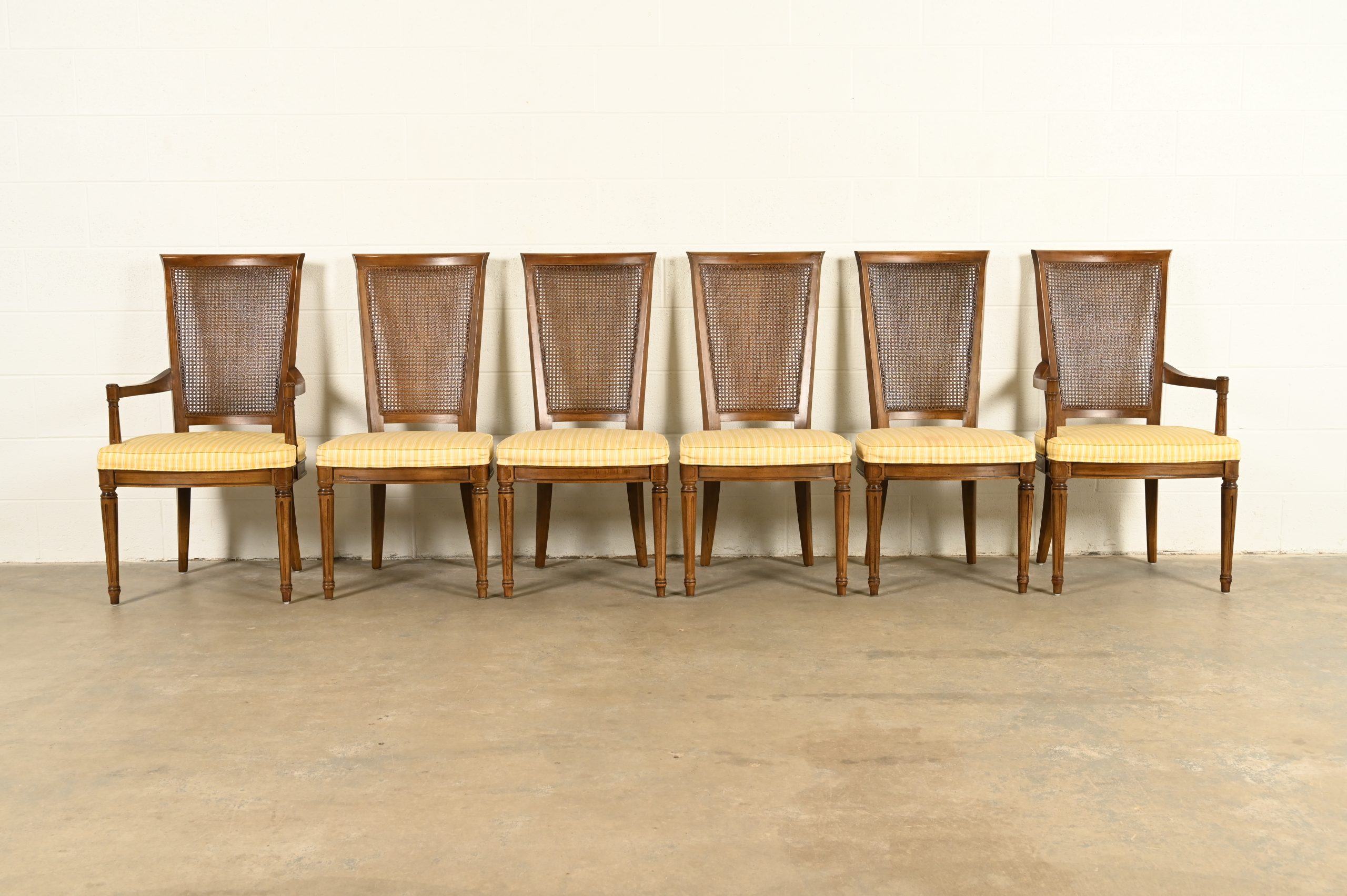 Henredon French Regency Louis XVI Carved Walnut Cane Back Dining Chairs, Set of Six - Image 3