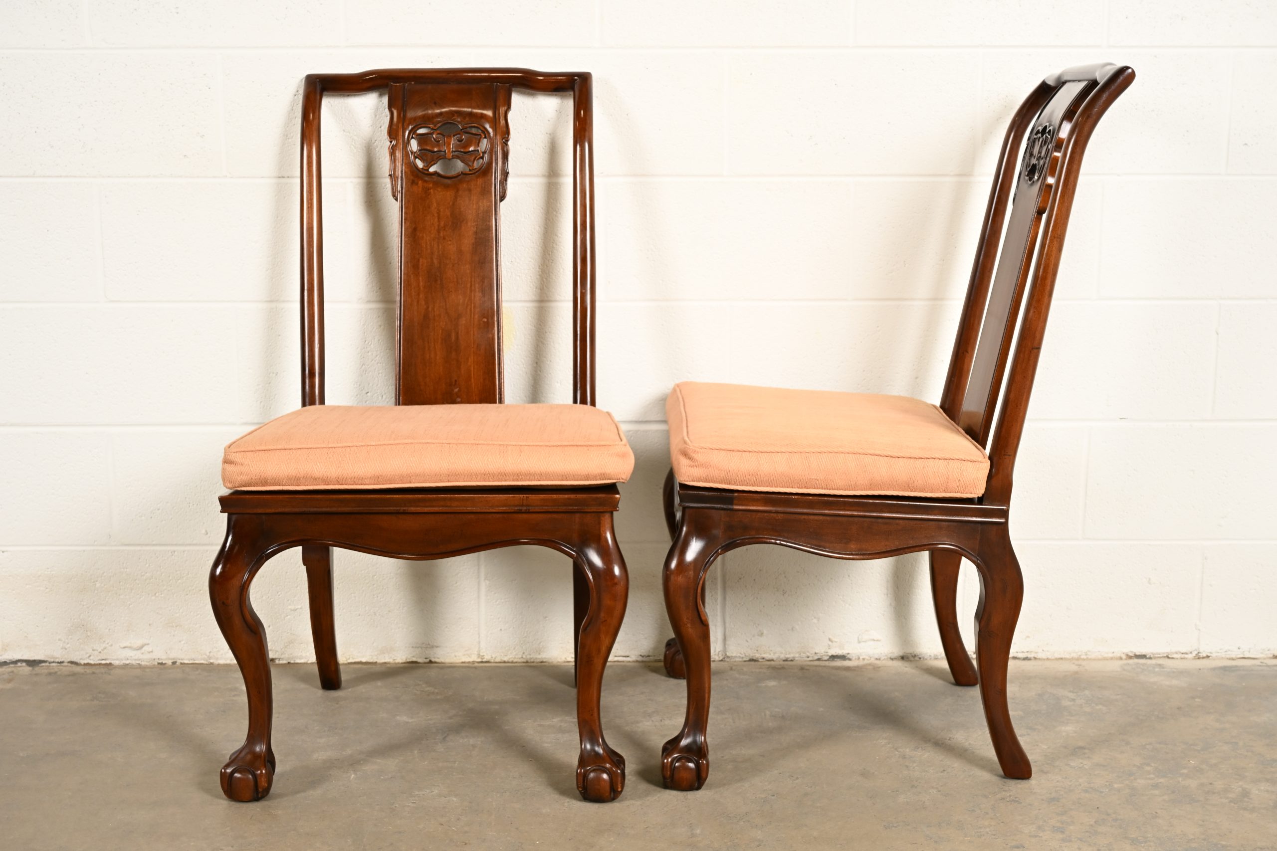 Drexel Heritage Hollywood Regency Chinoiserie Sculpted Mahogany Dining Chairs, Set of Four - Image 12
