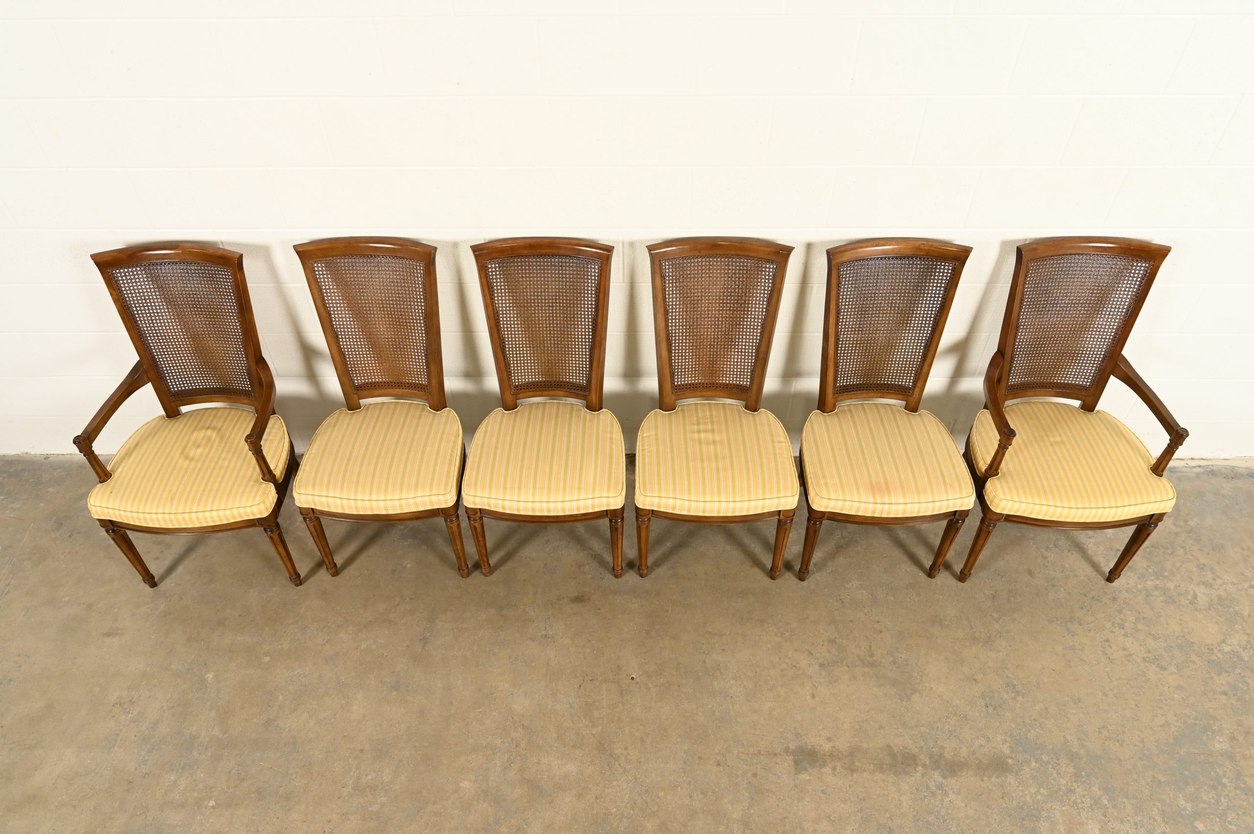 Henredon French Regency Louis XVI Carved Walnut Cane Back Dining Chairs, Set of Six - Image 5
