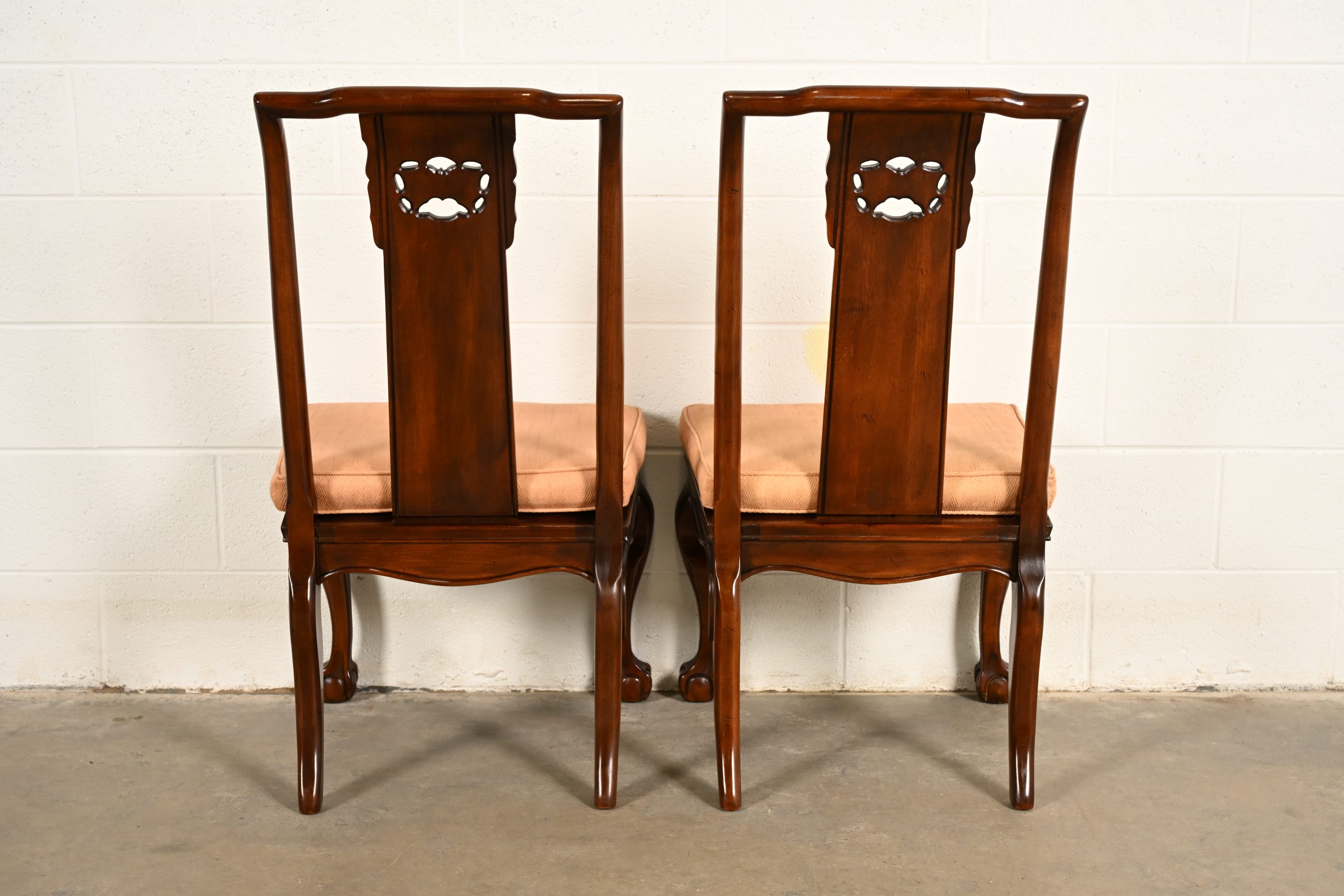 Drexel Heritage Hollywood Regency Chinoiserie Sculpted Mahogany Dining Chairs, Set of Four - Image 13