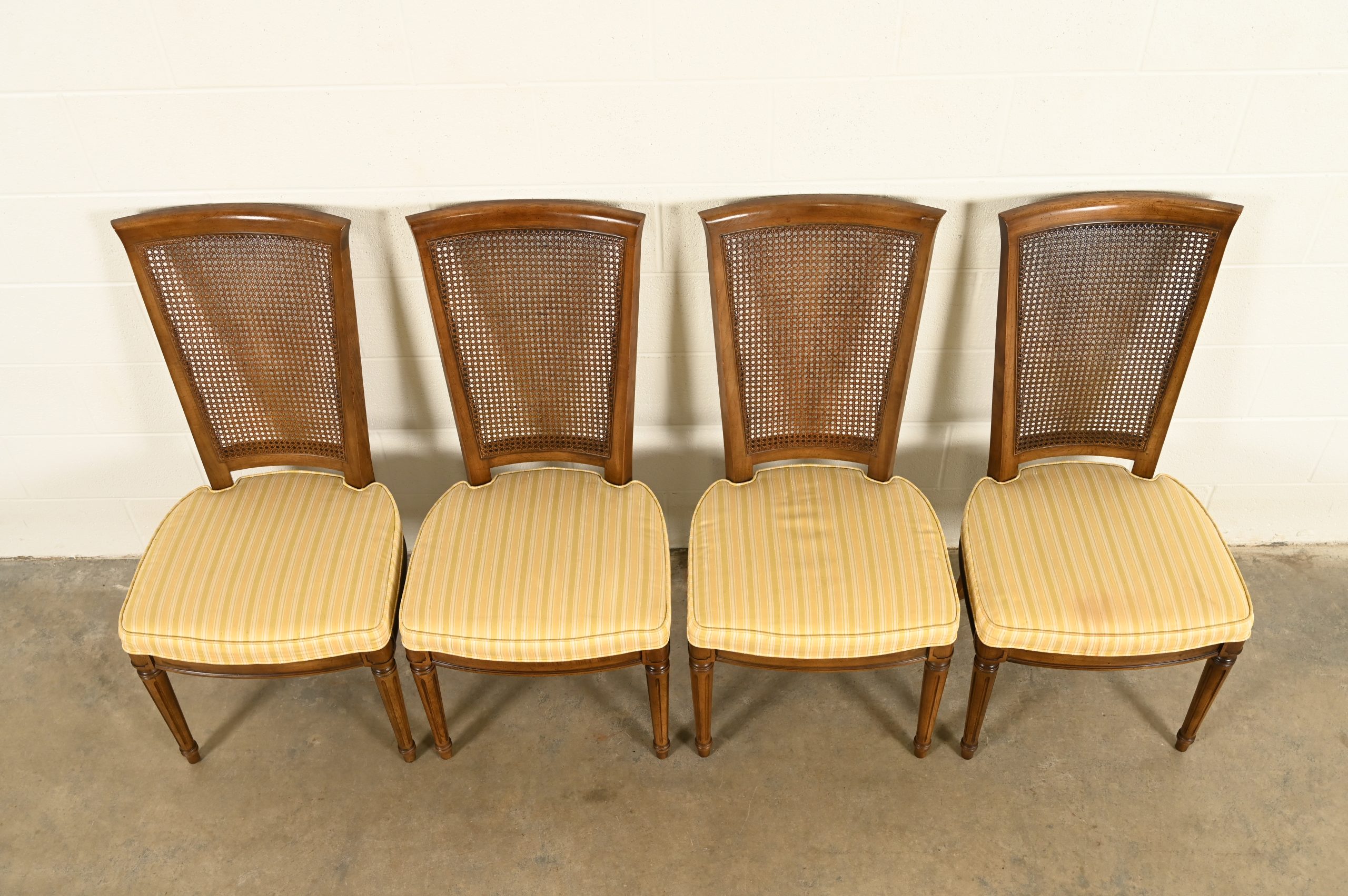 Henredon French Regency Louis XVI Carved Walnut Cane Back Dining Chairs, Set of Four - Image 5
