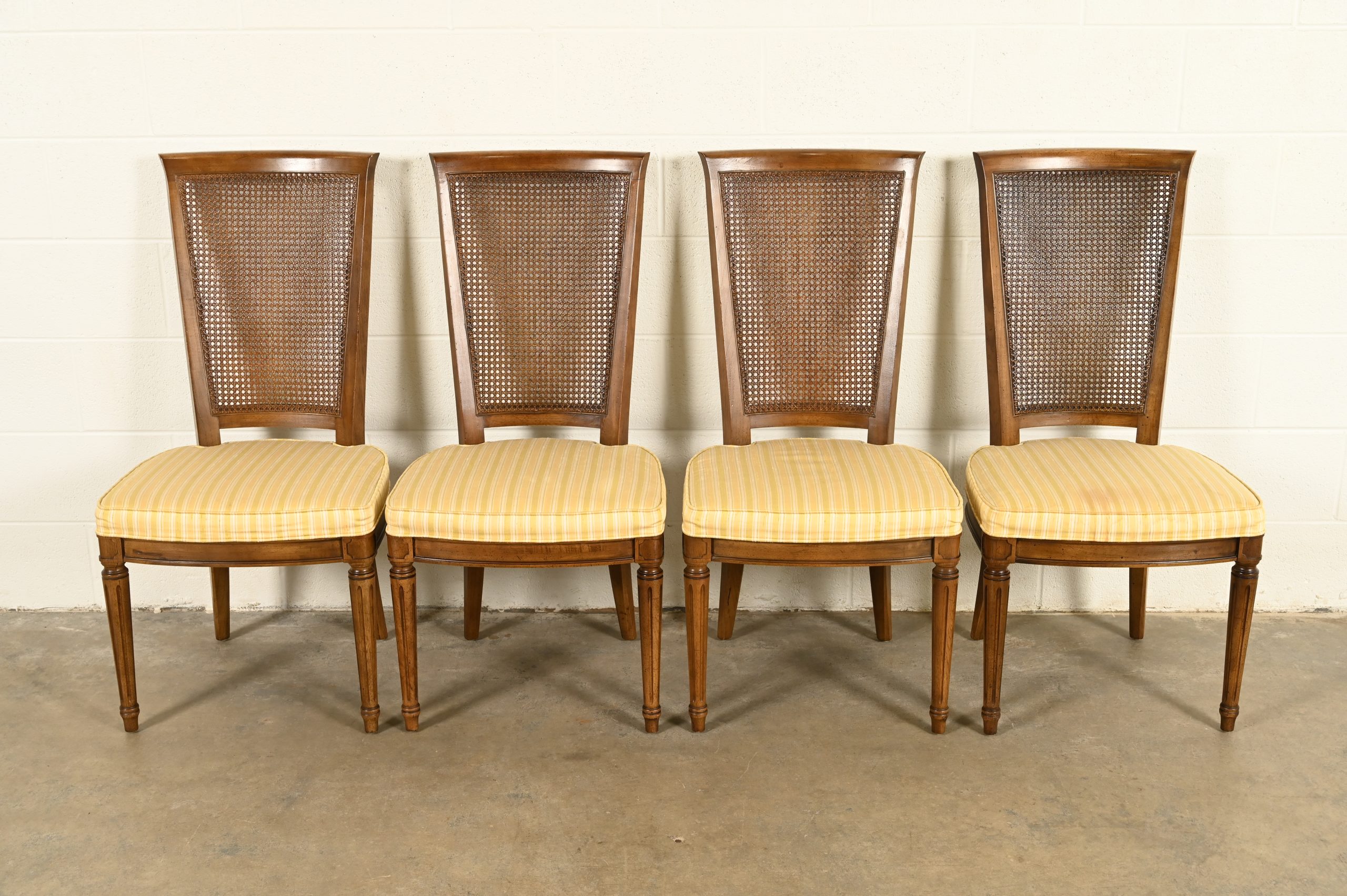Henredon French Regency Louis XVI Carved Walnut Cane Back Dining Chairs, Set of Four - Image 3