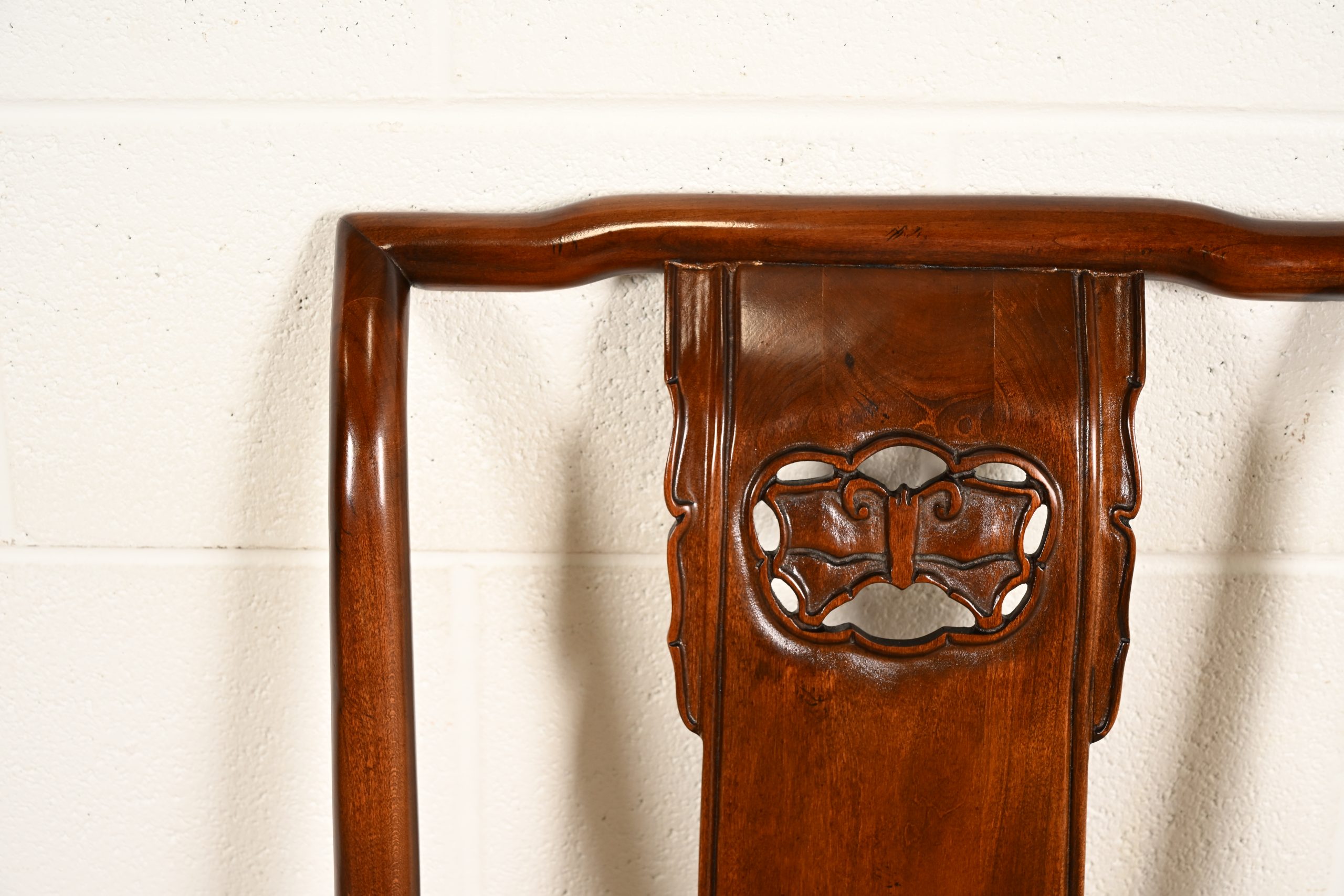 Drexel Heritage Hollywood Regency Chinoiserie Sculpted Mahogany Dining Chairs, Set of Four - Image 6