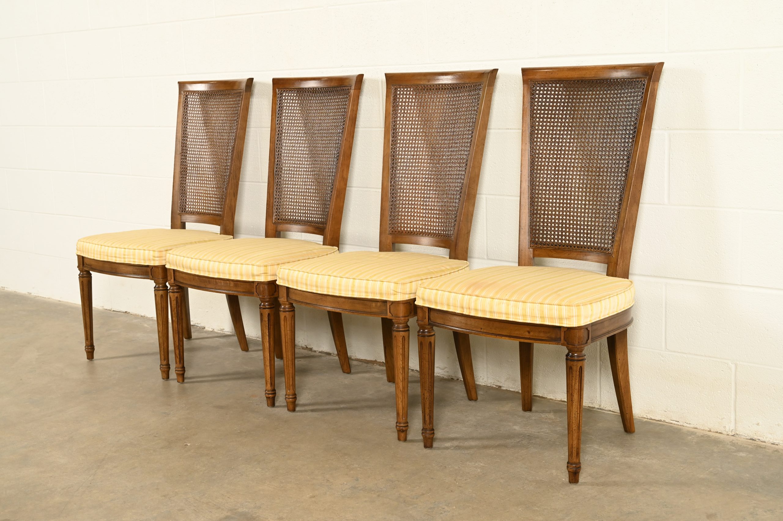 Henredon French Regency Louis XVI Carved Walnut Cane Back Dining Chairs, Set of Four - Image 4