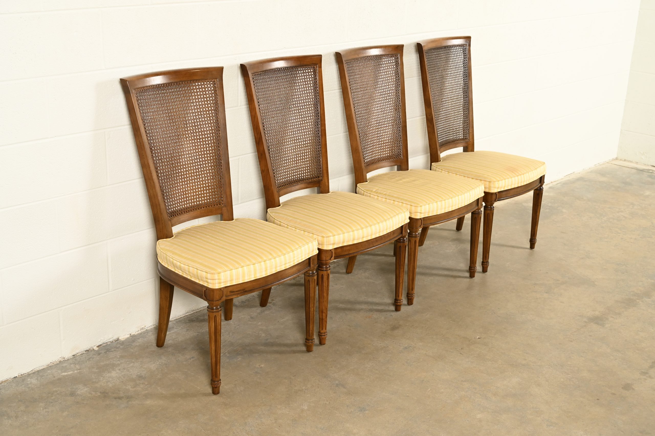 Henredon French Regency Louis XVI Carved Walnut Cane Back Dining Chairs, Set of Four - Image 2