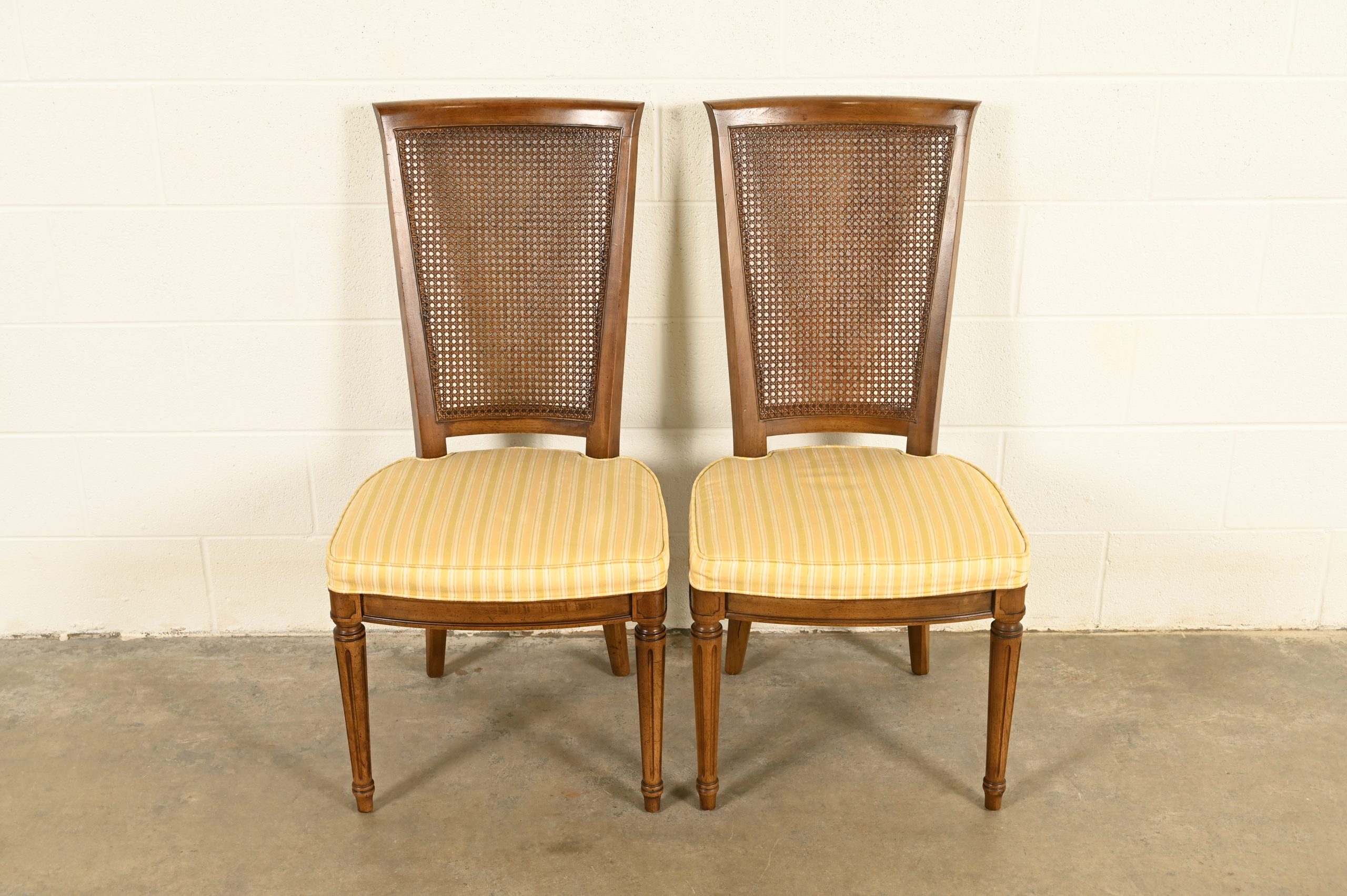 Henredon French Regency Louis XVI Carved Walnut Cane Back Side Chairs or Dining Chairs, Pair - Image 4