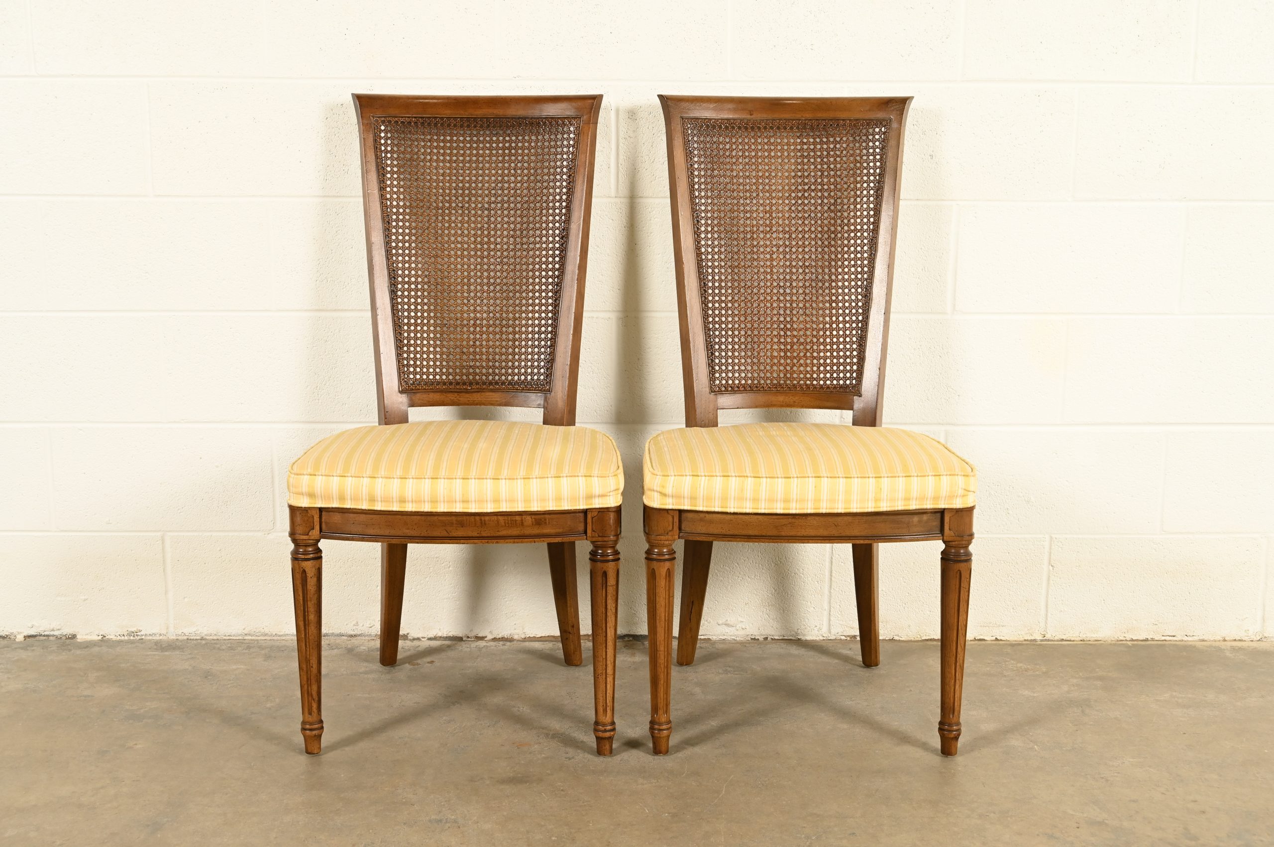 Henredon French Regency Louis XVI Carved Walnut Cane Back Side Chairs or Dining Chairs, Pair - Image 2