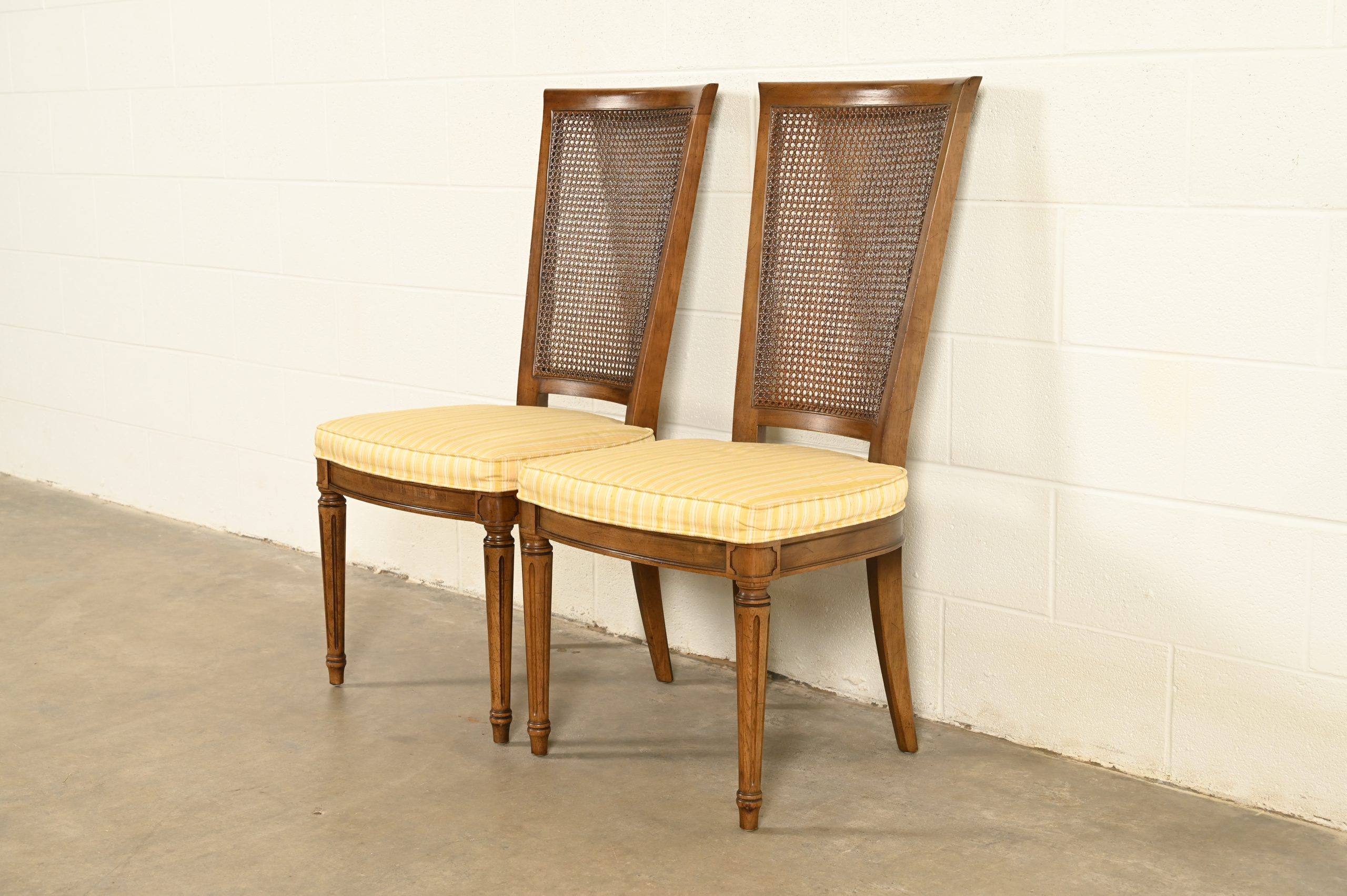 Henredon French Regency Louis XVI Carved Walnut Cane Back Side Chairs or Dining Chairs, Pair - Image 3