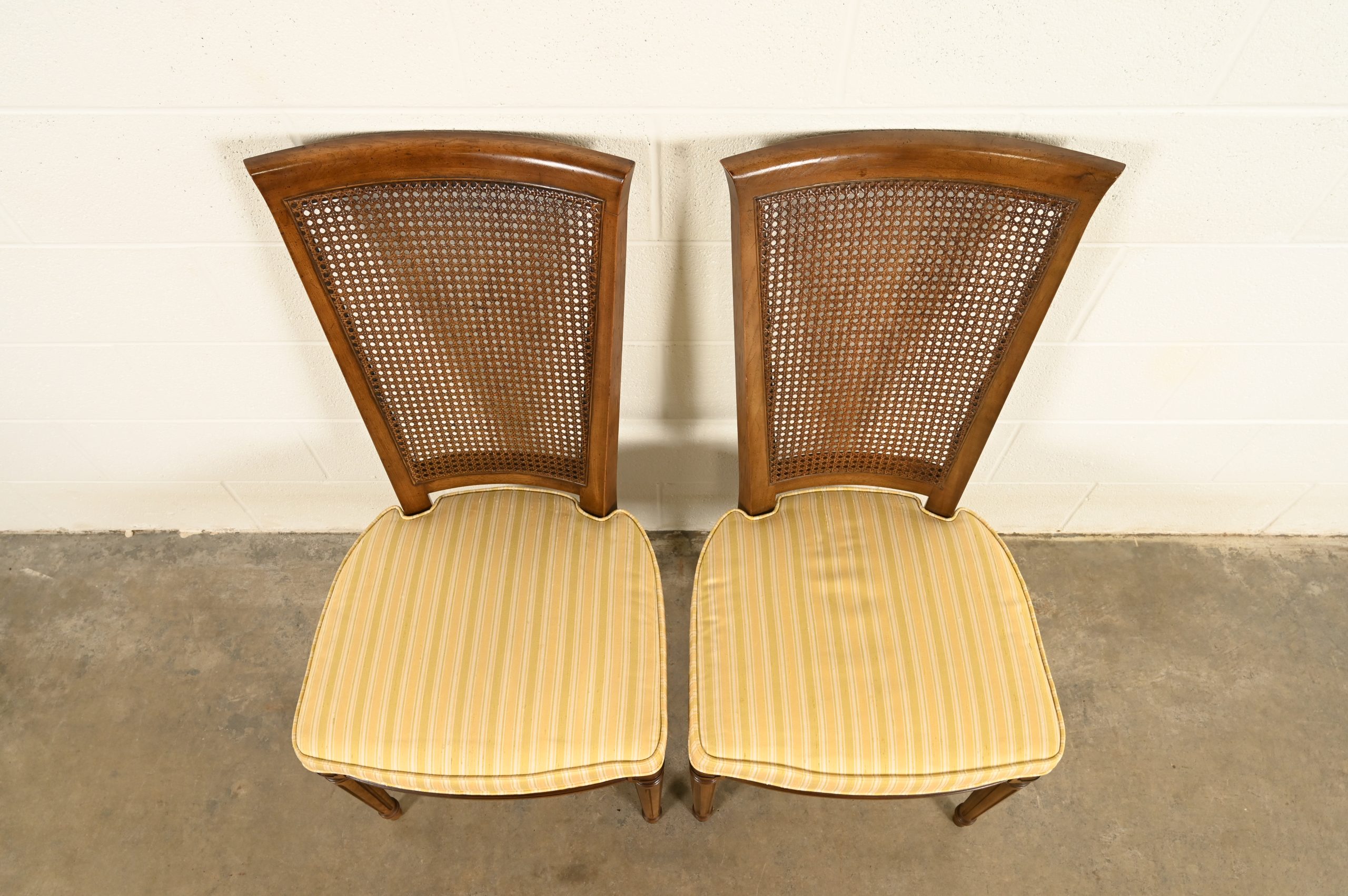 Henredon French Regency Louis XVI Carved Walnut Cane Back Side Chairs or Dining Chairs, Pair - Image 6