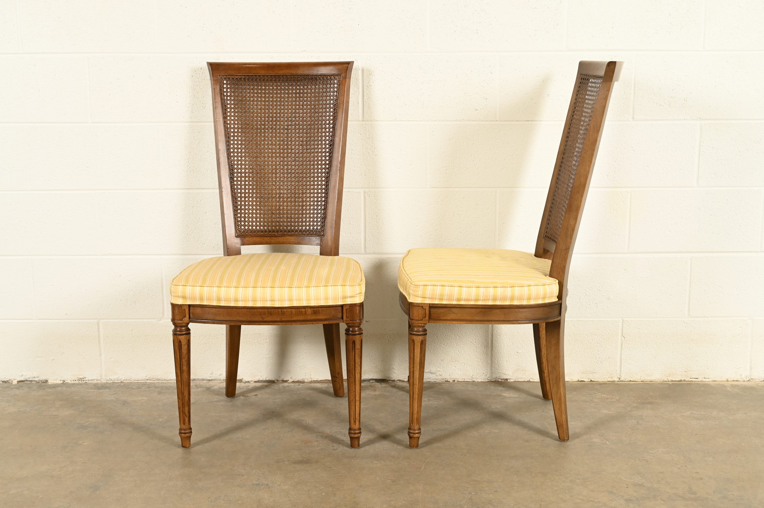 Henredon French Regency Louis XVI Carved Walnut Cane Back Side Chairs or Dining Chairs, Pair - Image 5