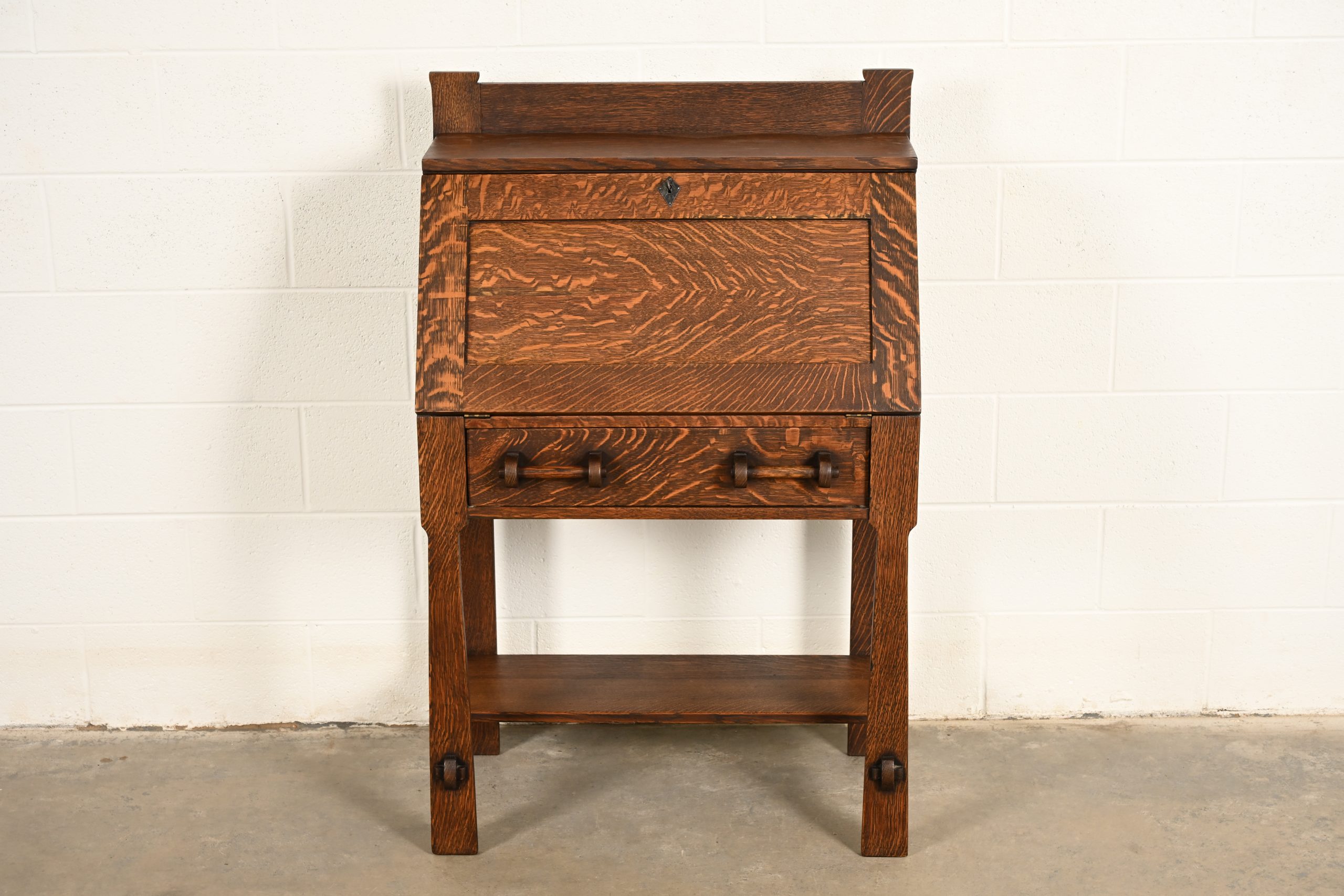 Stickley Brothers Style Antique Mission Oak Arts & Crafts Drop Front Secretary Desk, Circa 1910 - Image 2