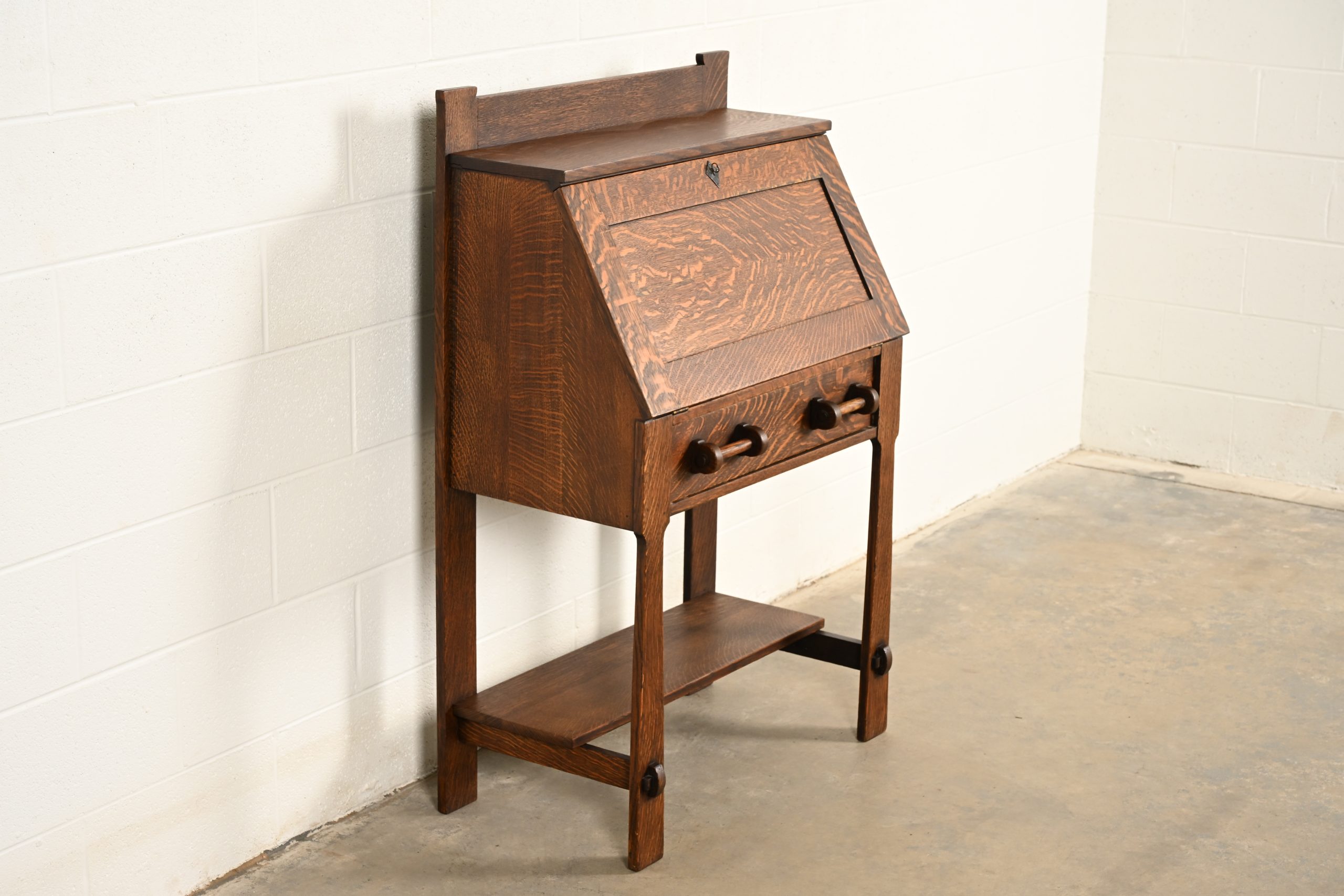 Stickley Brothers Style Antique Mission Oak Arts & Crafts Drop Front Secretary Desk, Circa 1910 - Image 4