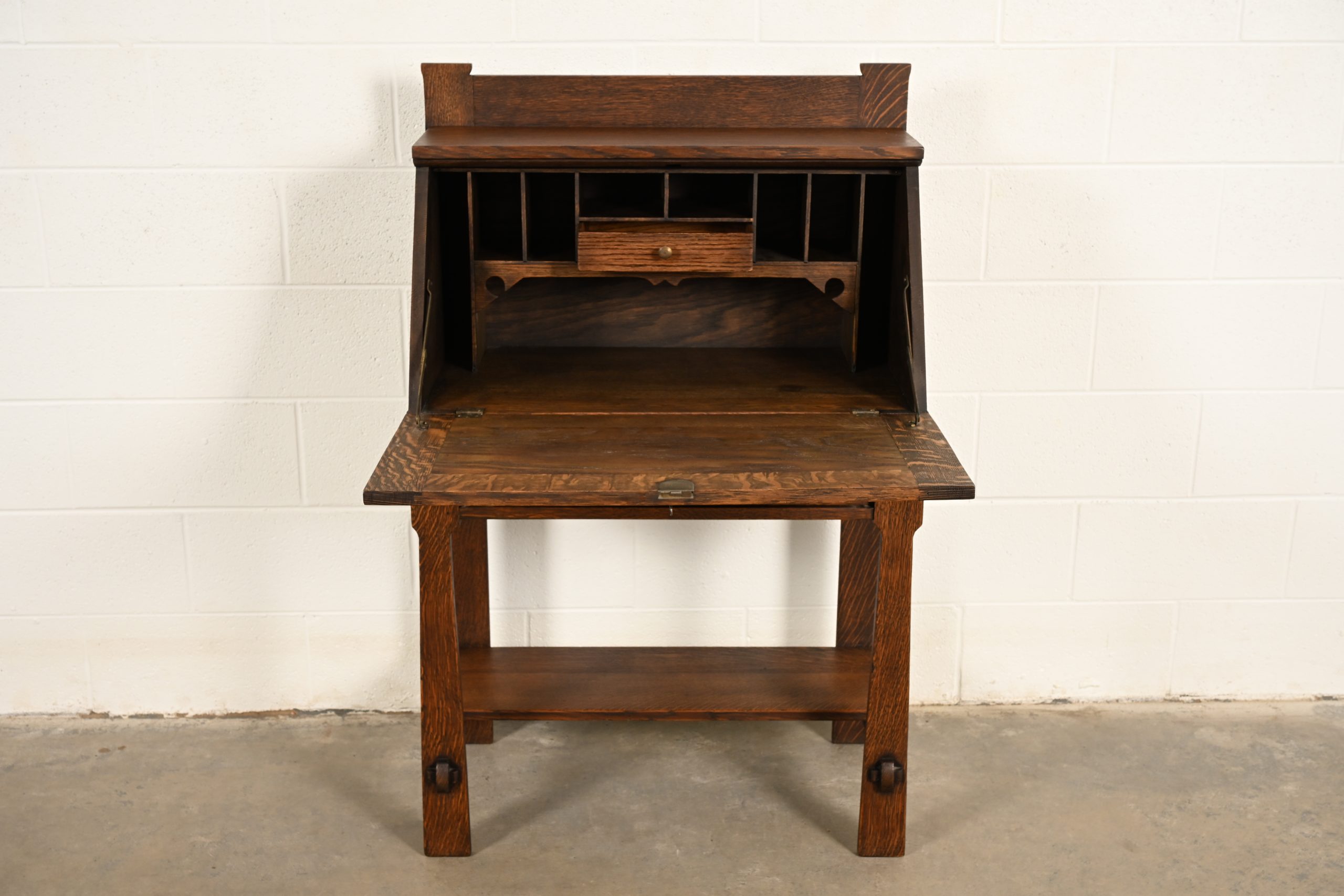 Stickley Brothers Style Antique Mission Oak Arts & Crafts Drop Front Secretary Desk, Circa 1910 - Image 5