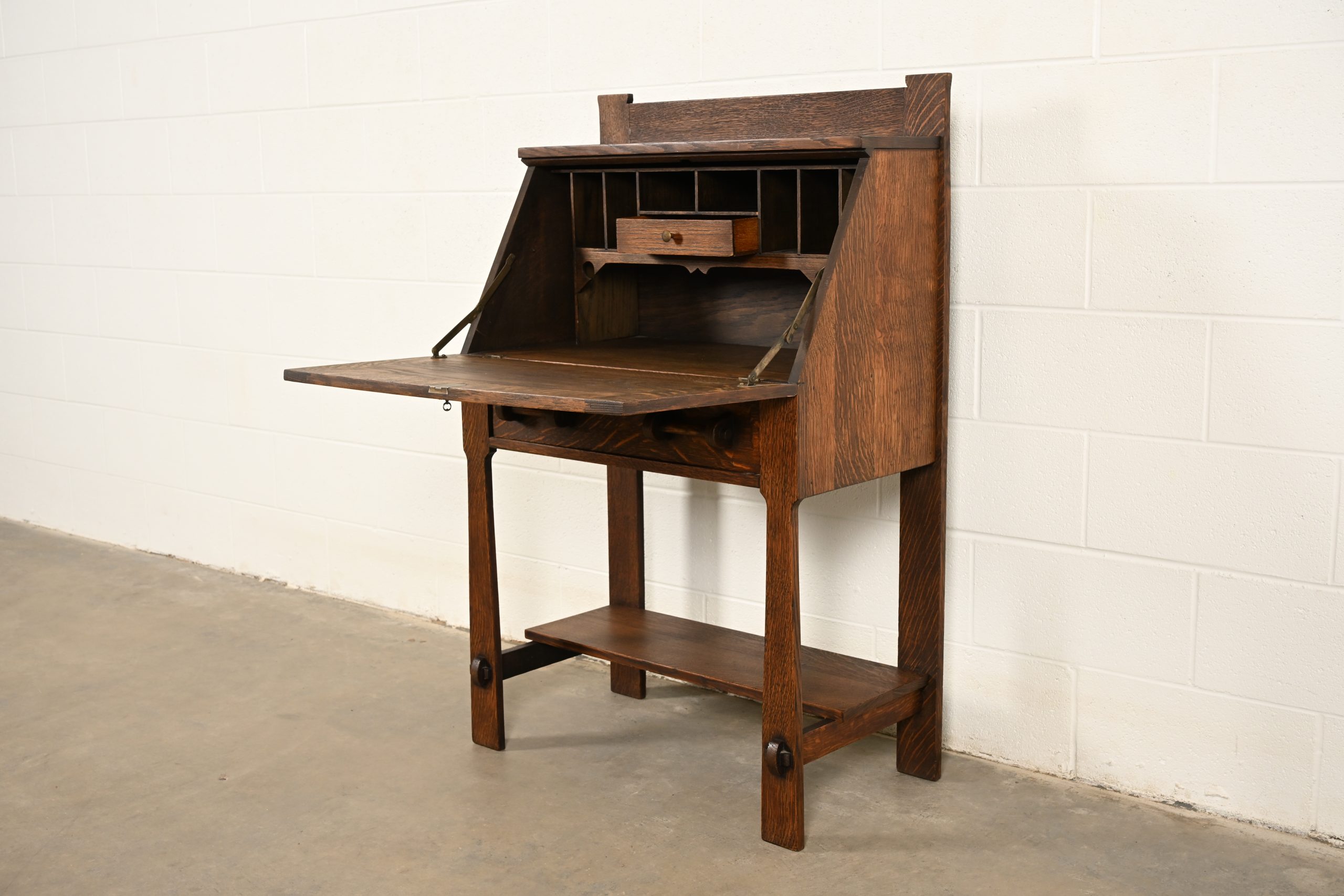 Stickley Brothers Style Antique Mission Oak Arts & Crafts Drop Front Secretary Desk, Circa 1910 - Image 6