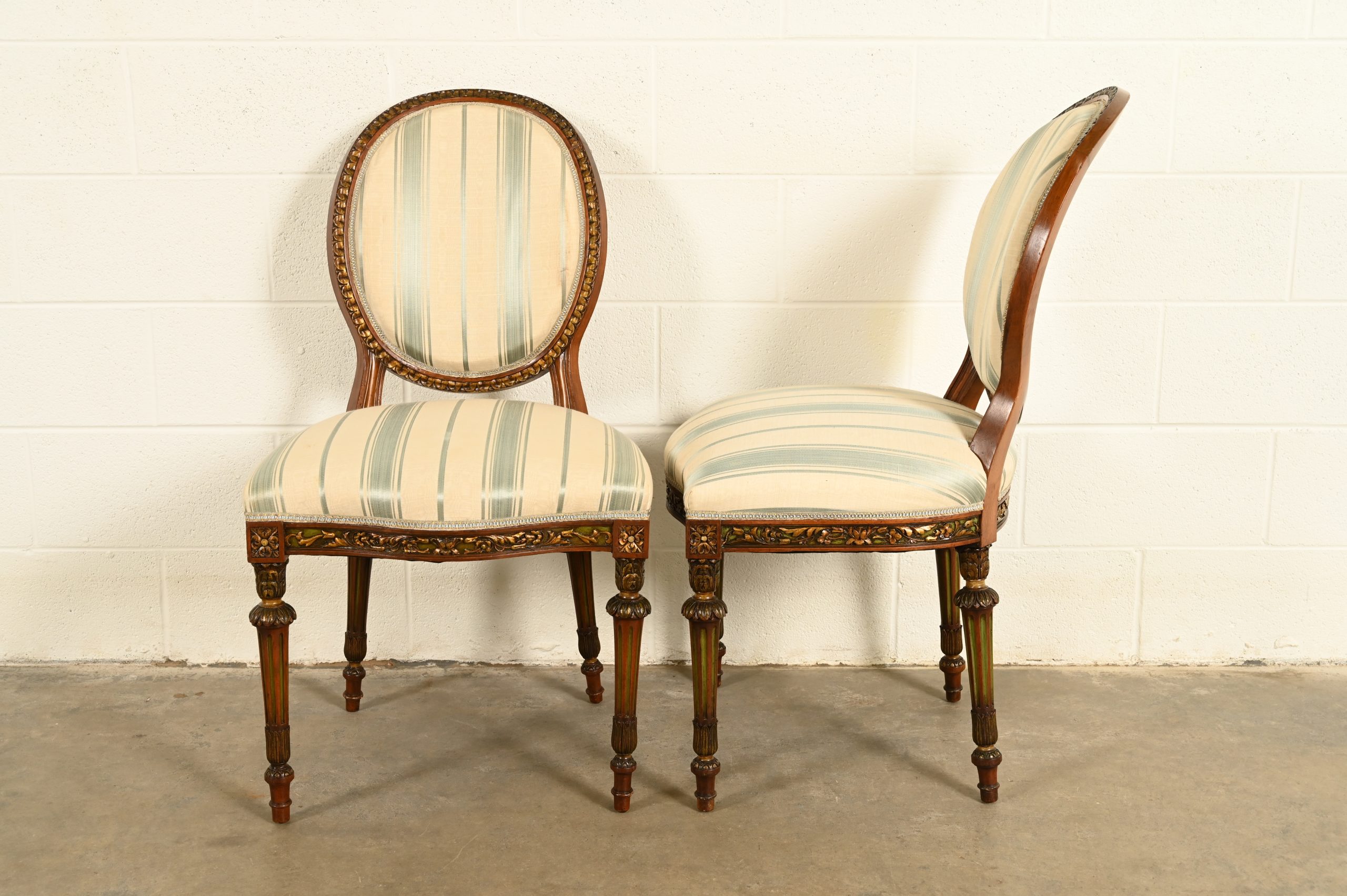 Karges Style French Regency Louis XVI Carved Mahogany and Gold Gilt Dining Chairs, Set of Six - Image 6