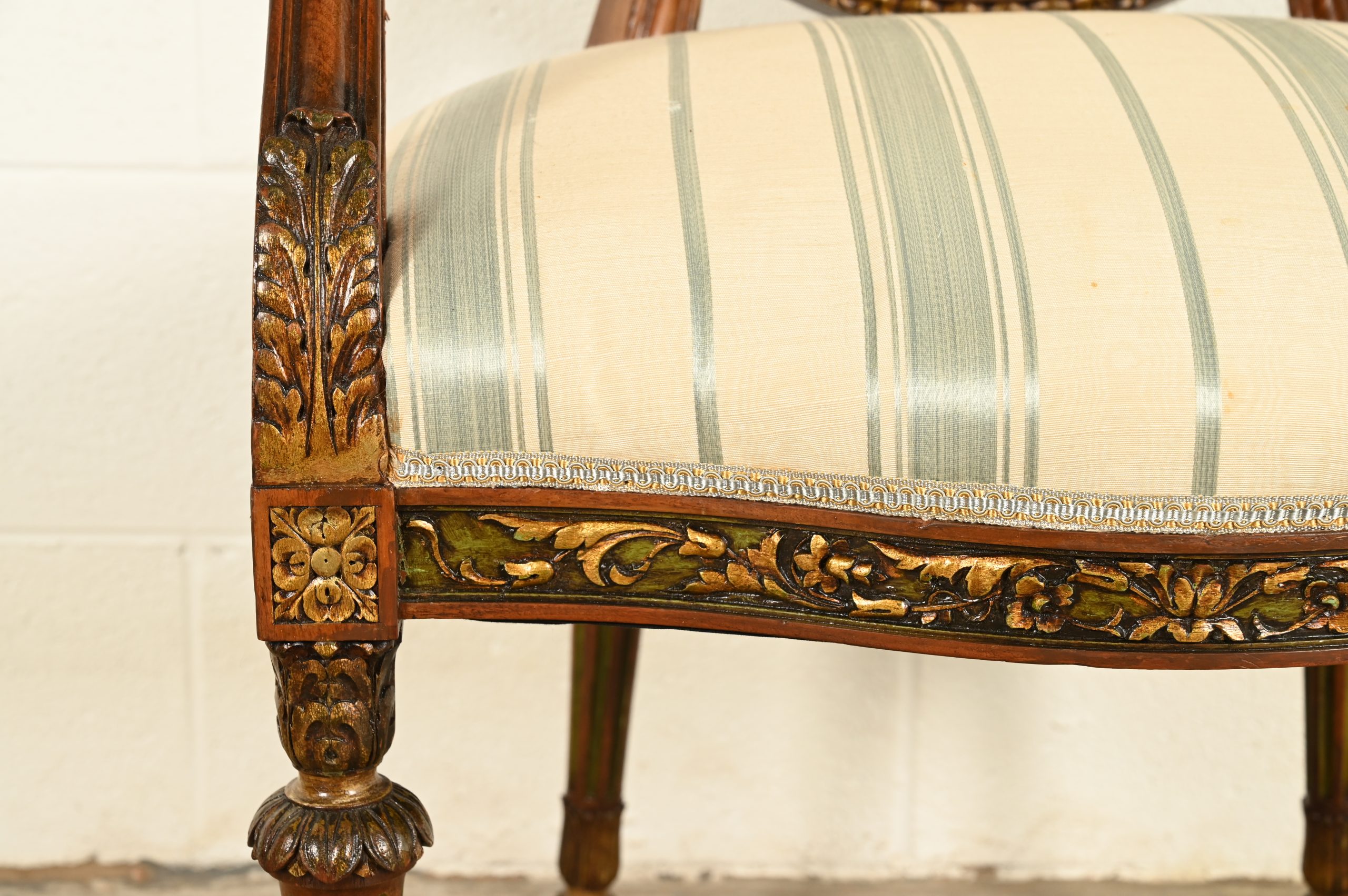 Karges Style French Regency Louis XVI Carved Mahogany and Gold Gilt Dining Chairs, Set of Six - Image 9