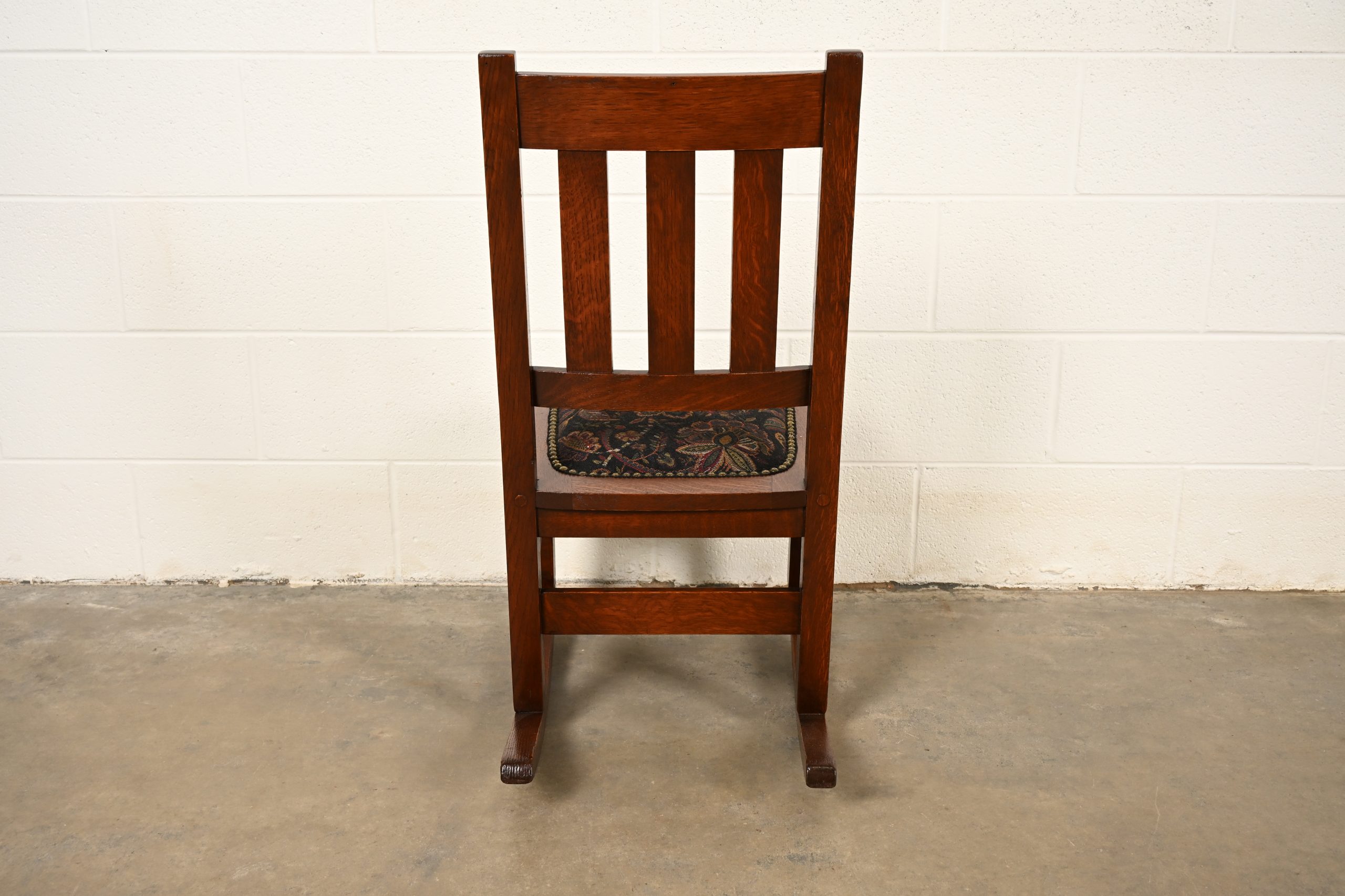 Stickley Brothers Antique Mission Oak Arts & Crafts Sewing Rocking Chair, Circa 1900 - Image 9