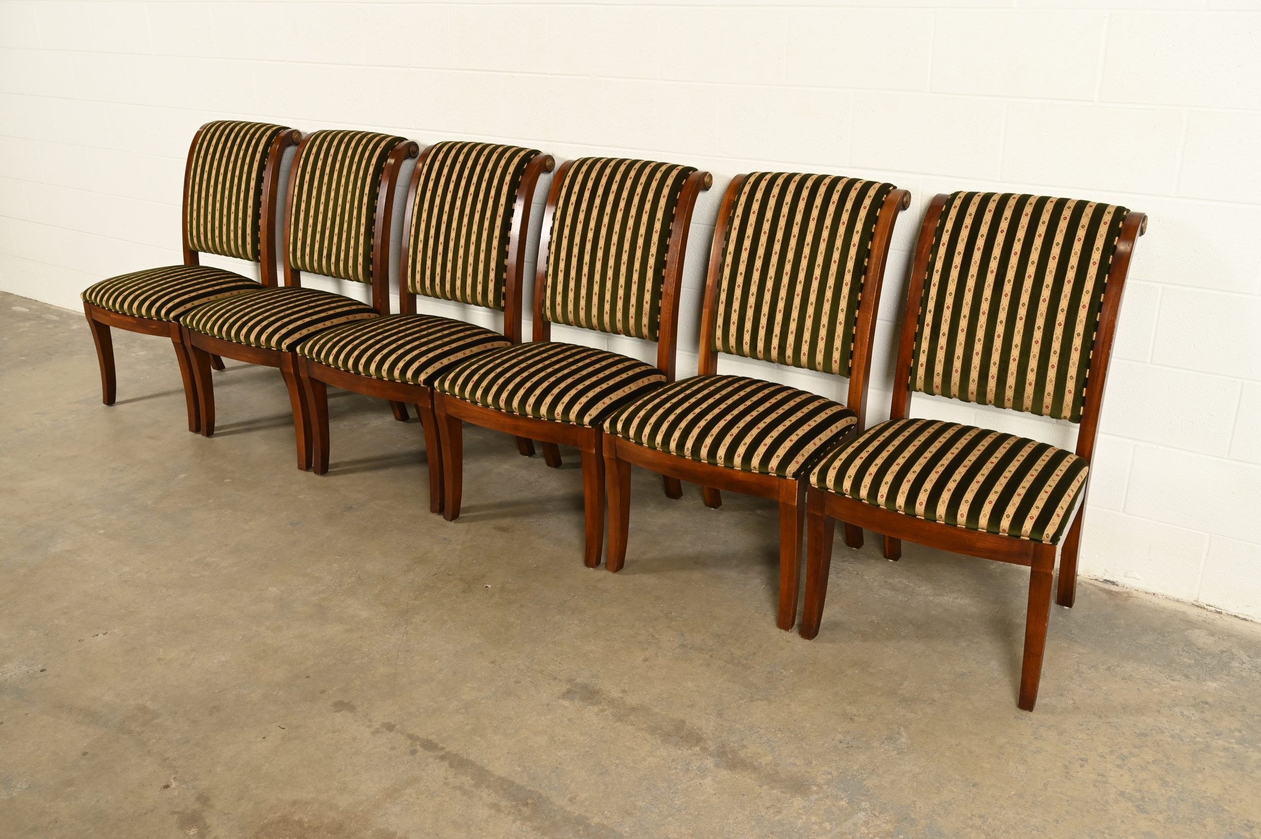 Henredon French Empire Carved Mahogany Dining Chairs, Set of Six