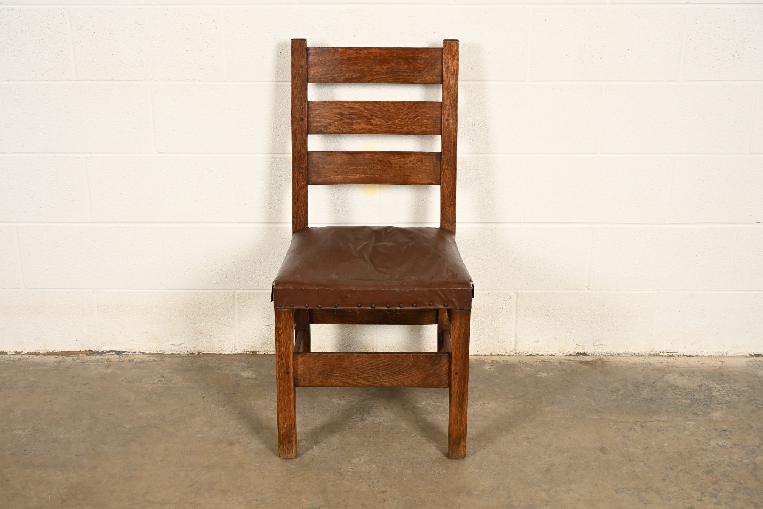 Gustav Stickley Antique Mission Oak Arts & Crafts Ladder Back Side Chair or Dining Chair, Circa 1910 - Image 2