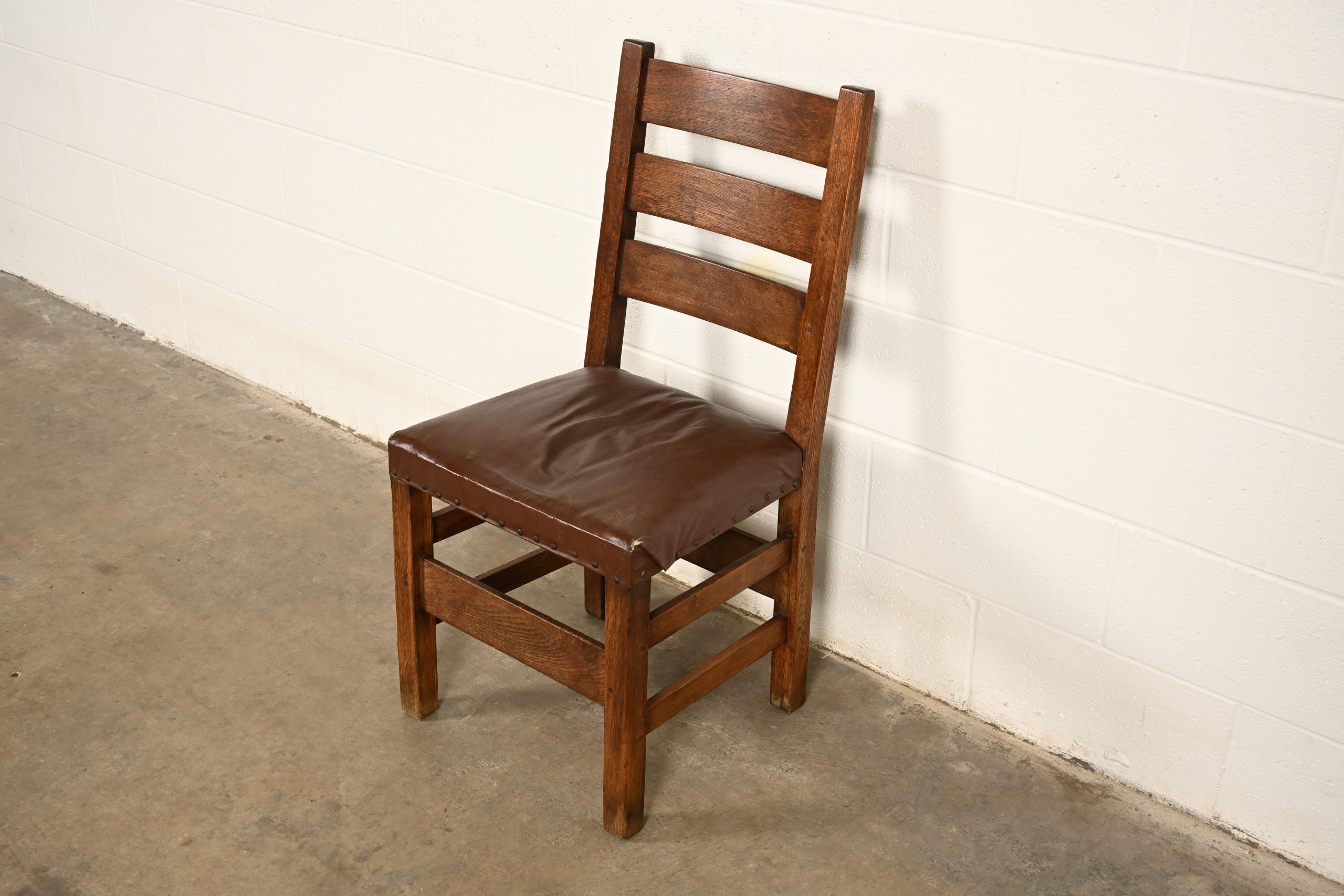Gustav Stickley Antique Mission Oak Arts & Crafts Ladder Back Side Chair or Dining Chair, Circa 1910 - Image 3