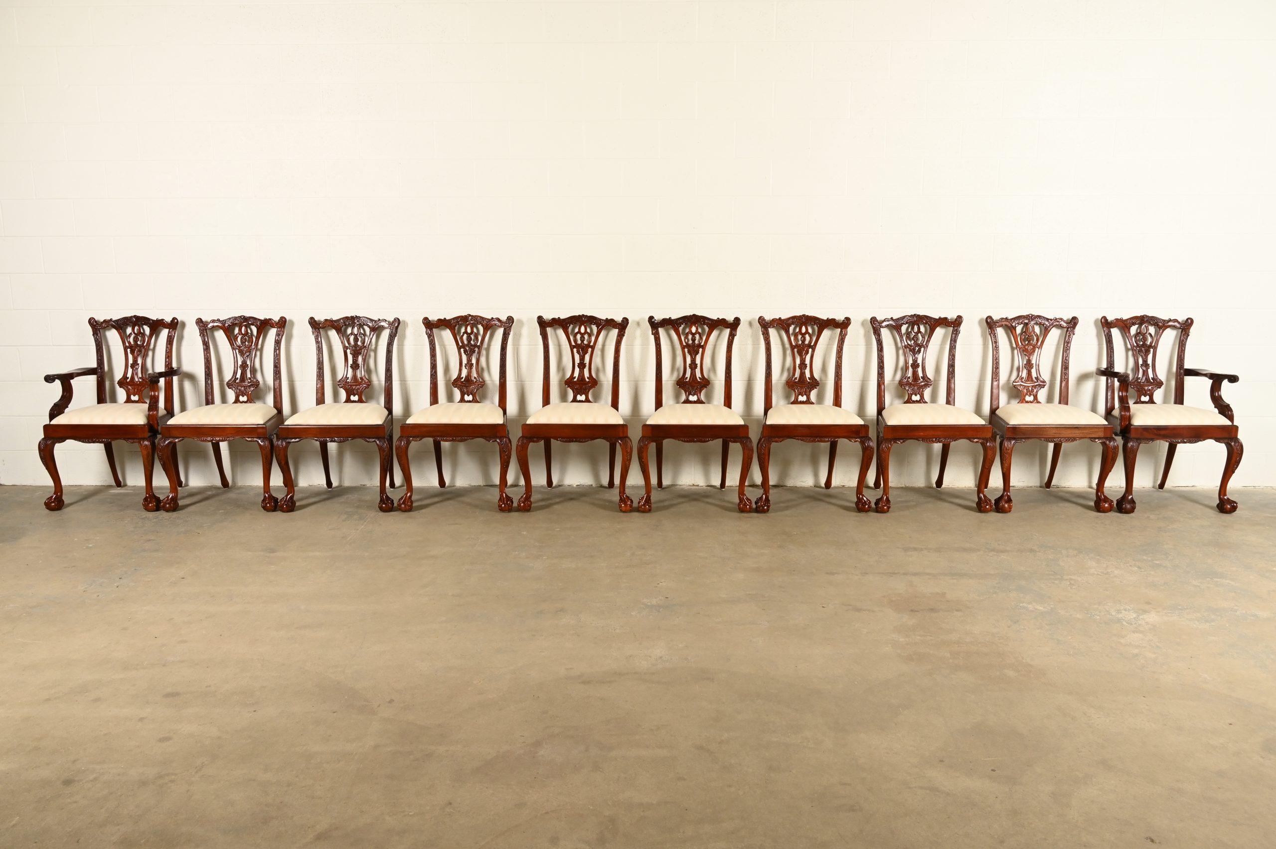 Baker Furniture Style Chippendale Carved Mahogany Dining Chairs, Set of Ten - Image 2