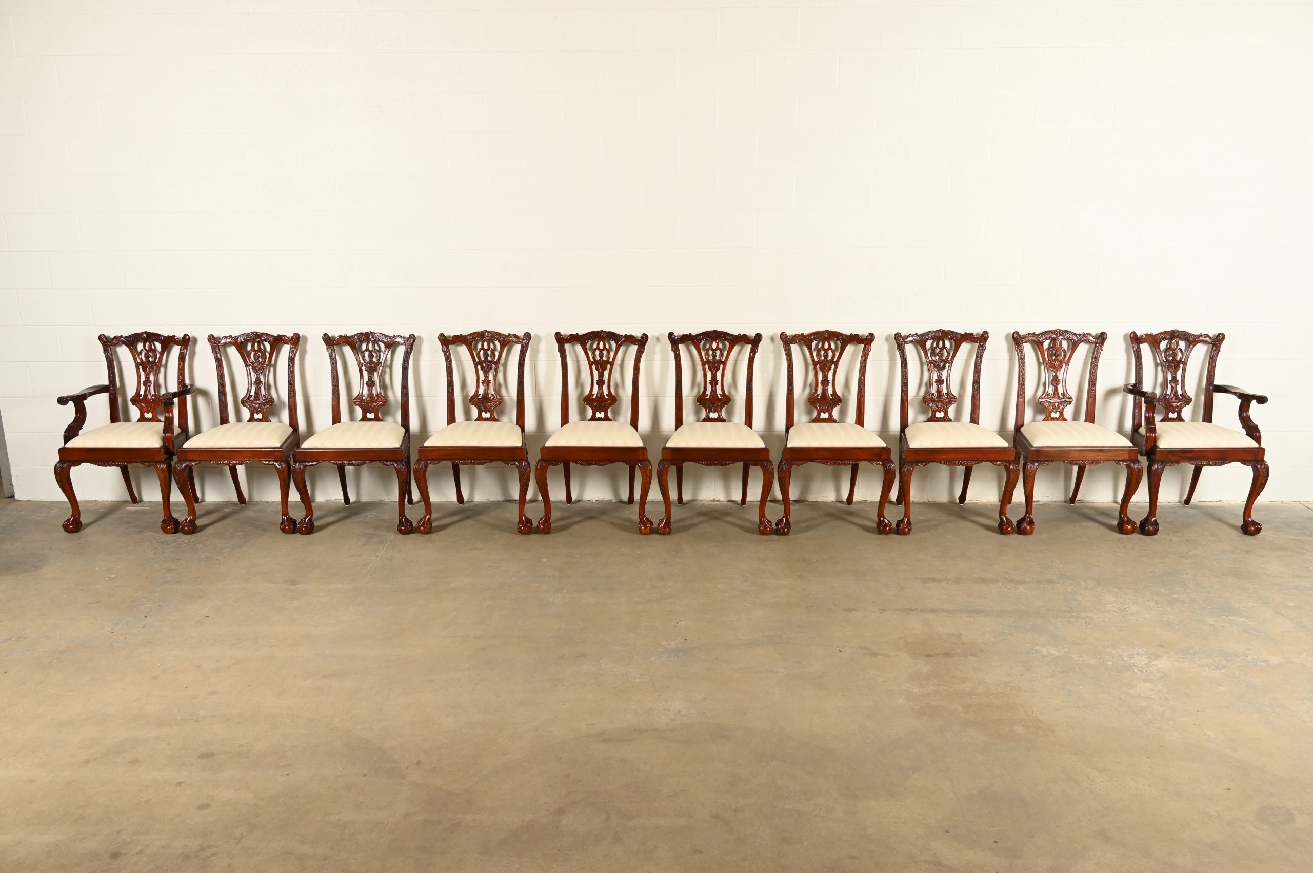 Baker Furniture Style Chippendale Carved Mahogany Dining Chairs, Set of Ten - Image 3