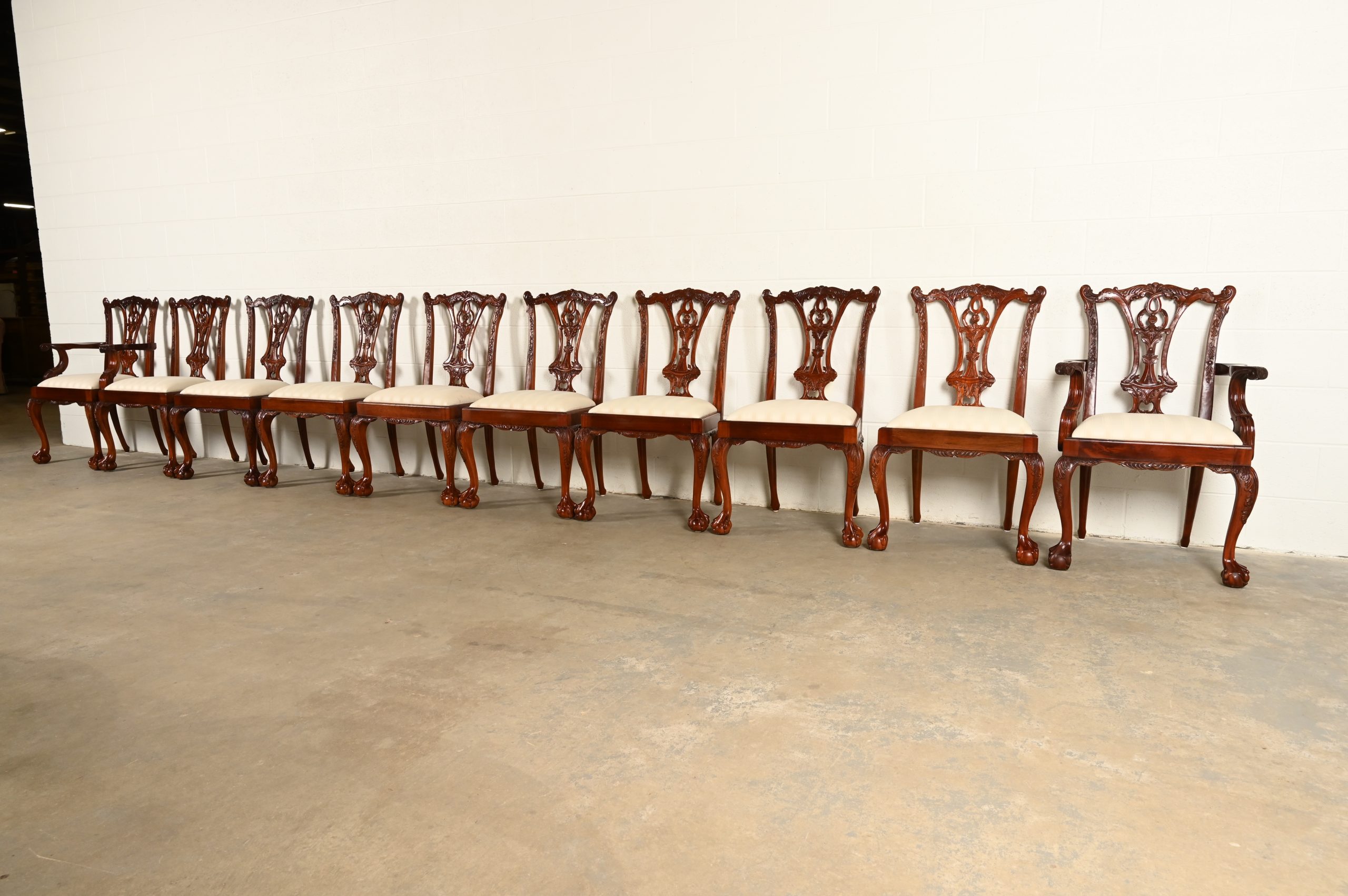 Baker Furniture Style Chippendale Carved Mahogany Dining Chairs, Set of Ten - Image 4