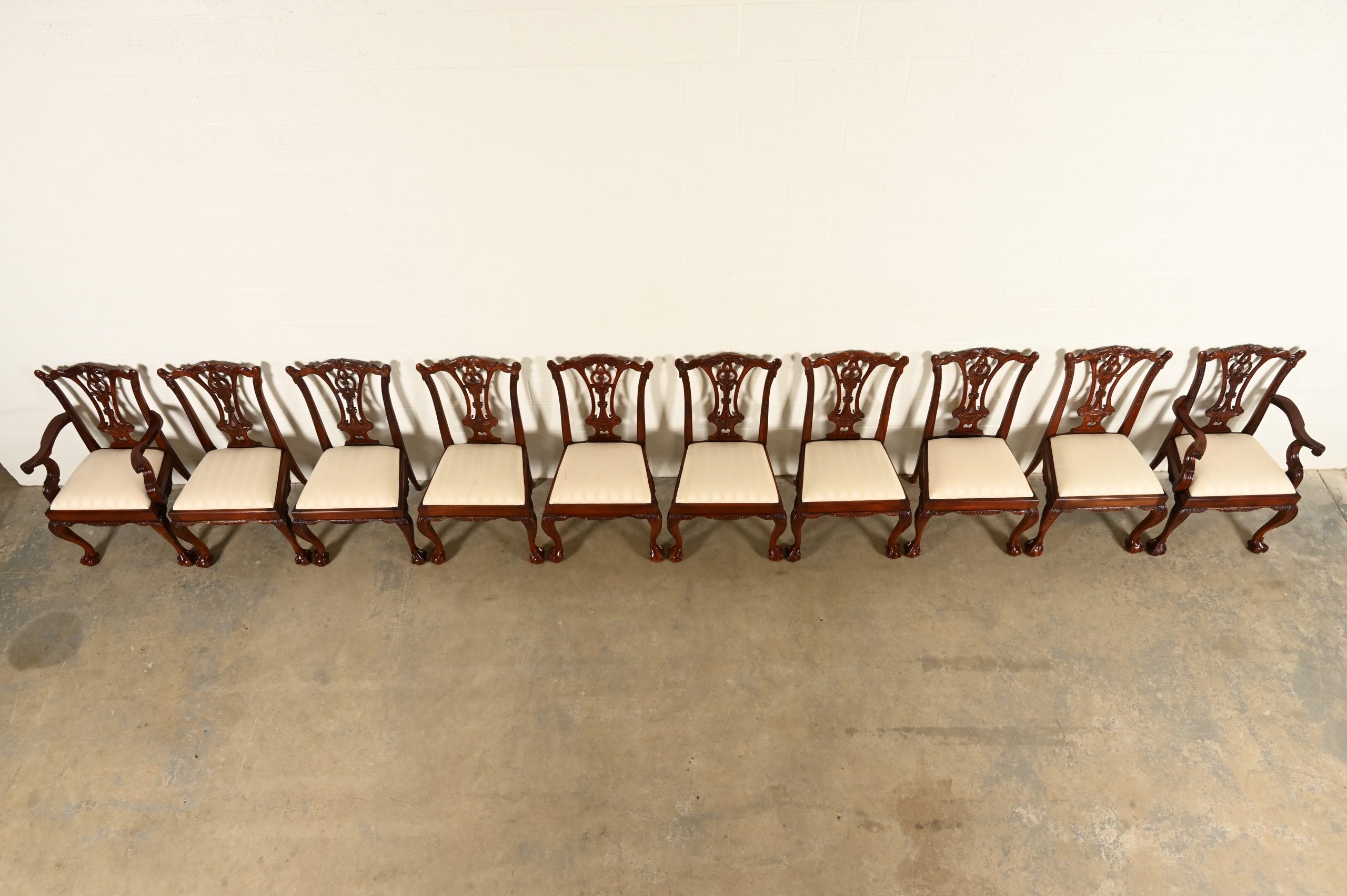 Baker Furniture Style Chippendale Carved Mahogany Dining Chairs, Set of Ten - Image 5