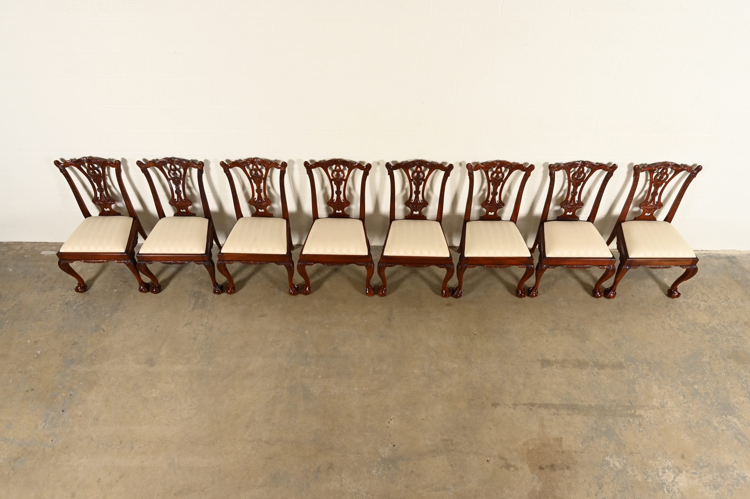 Baker Furniture Style Chippendale Carved Mahogany Dining Chairs, Set of Eight - Image 5