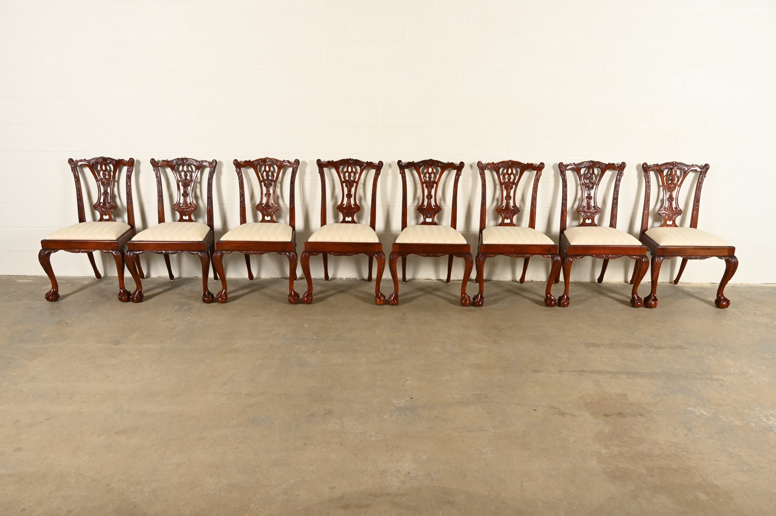 Baker Furniture Style Chippendale Carved Mahogany Dining Chairs, Set of Eight - Image 3