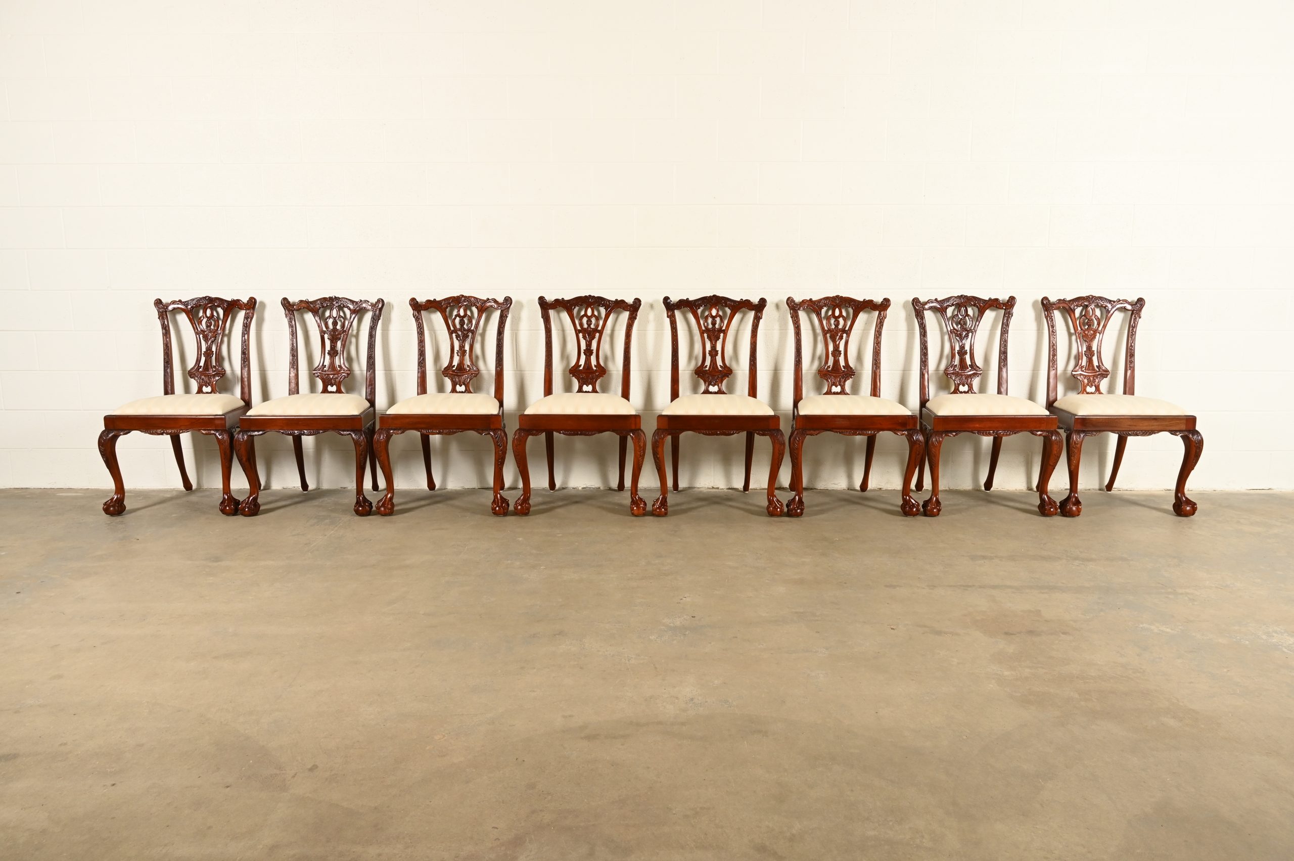 Baker Furniture Style Chippendale Carved Mahogany Dining Chairs, Set of Eight - Image 2