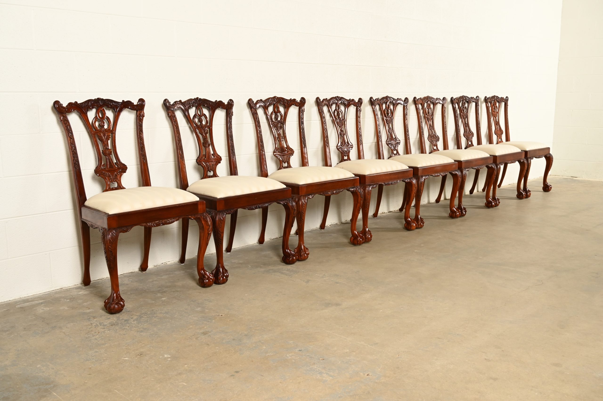 Baker Furniture Style Chippendale Carved Mahogany Dining Chairs, Set of Eight - Image 4