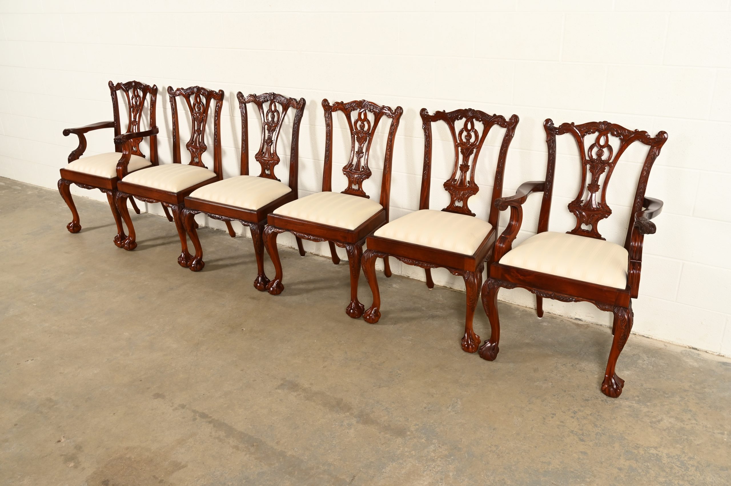 Baker Furniture Style Chippendale Carved Mahogany Dining Chairs, Set of Six - Image 4
