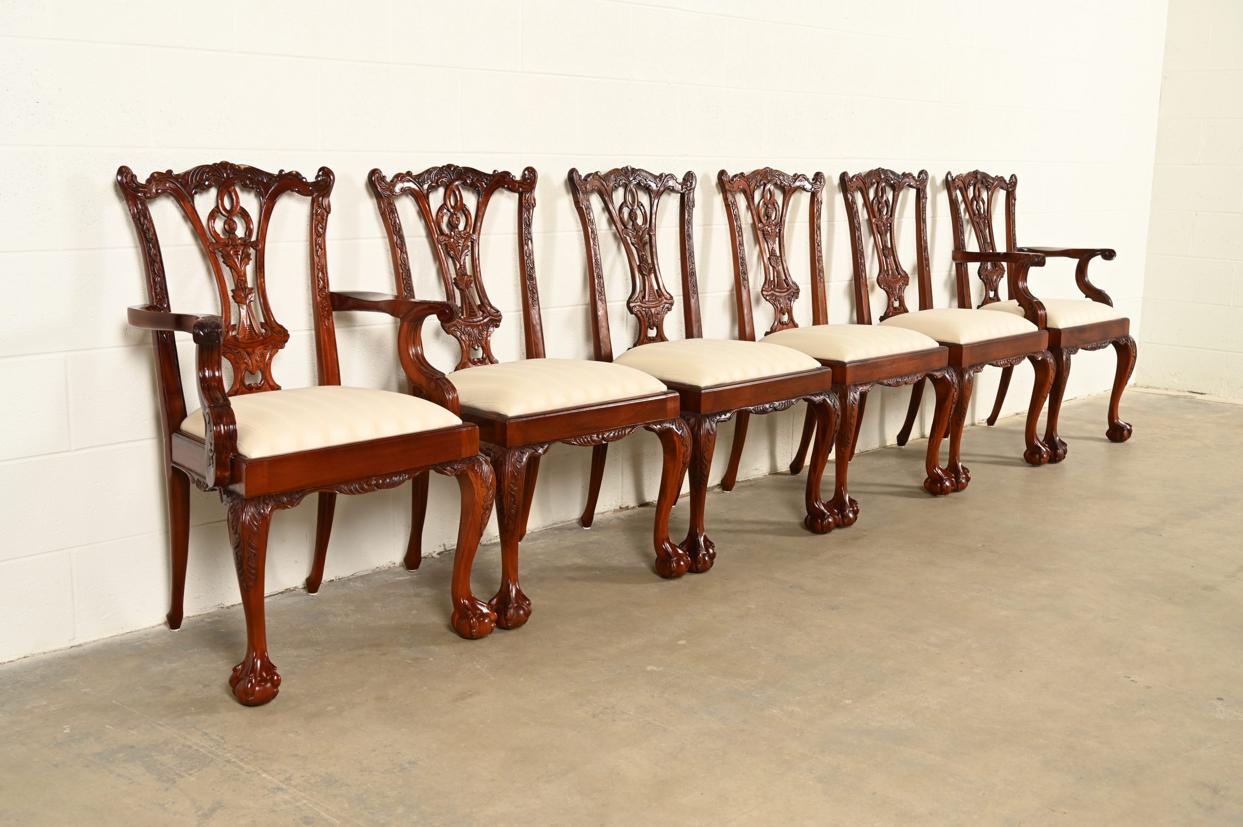 Baker Furniture Style Chippendale Carved Mahogany Dining Chairs, Set of Six - Image 3