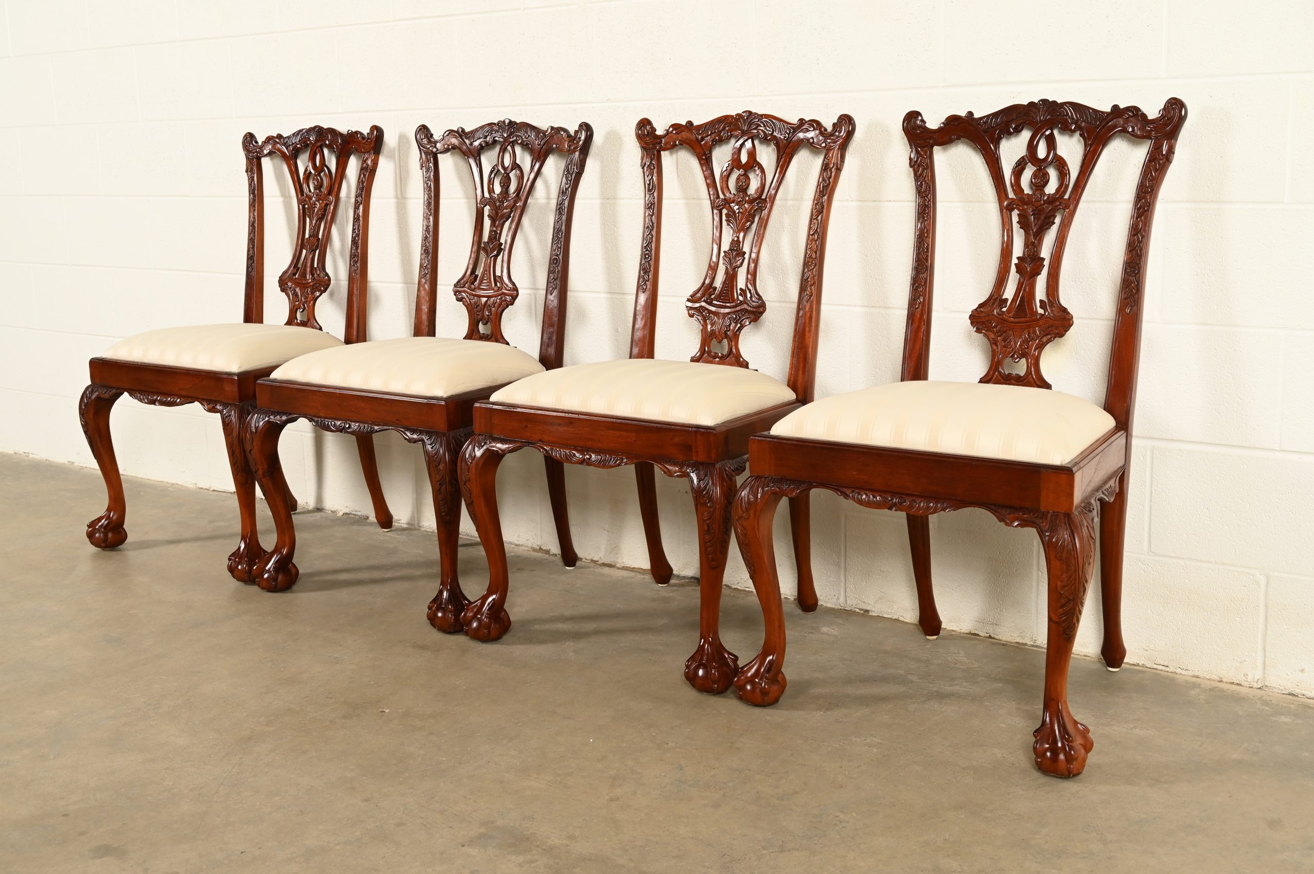 Baker Furniture Style Chippendale Carved Mahogany Dining Chairs, Set of Four - Image 3