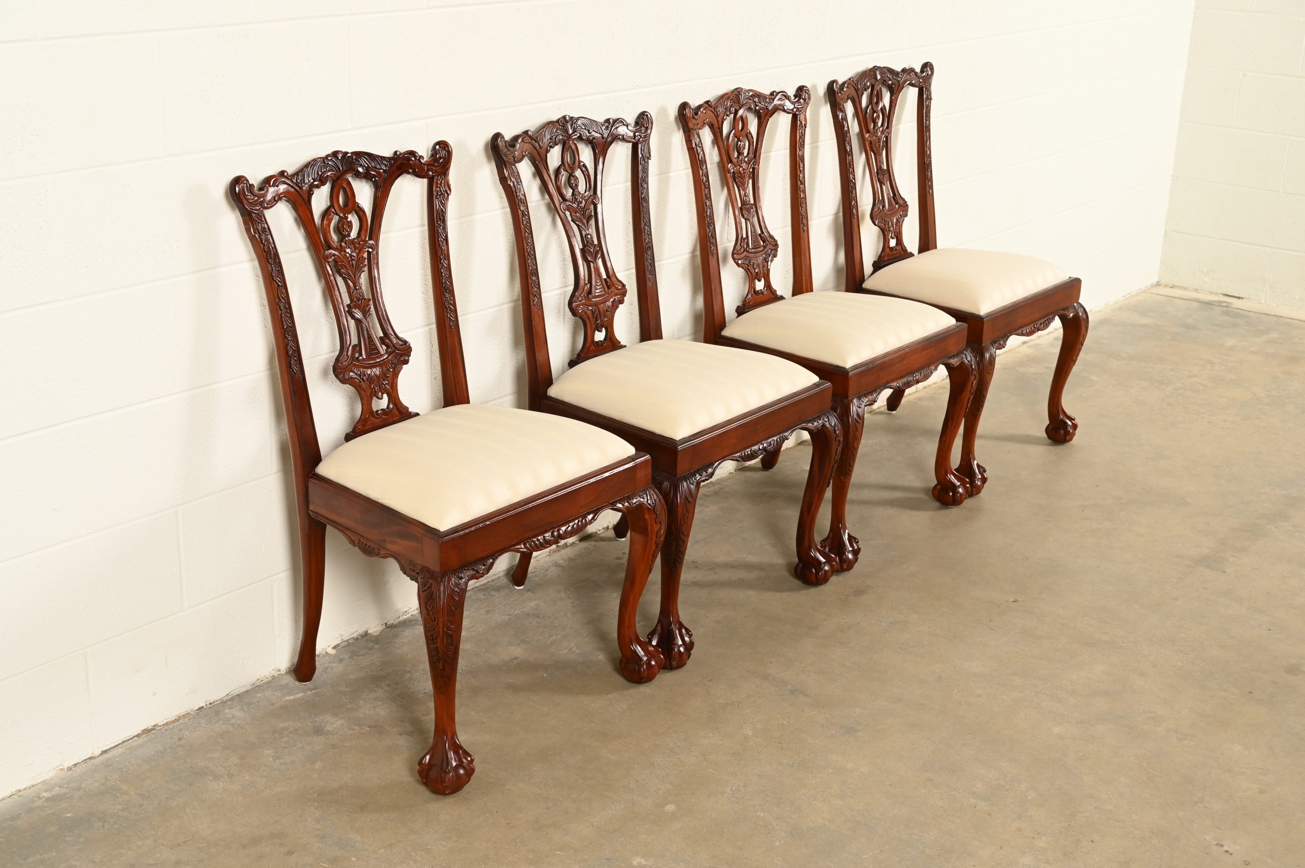 Baker Furniture Style Chippendale Carved Mahogany Dining Chairs, Set of Four - Image 4