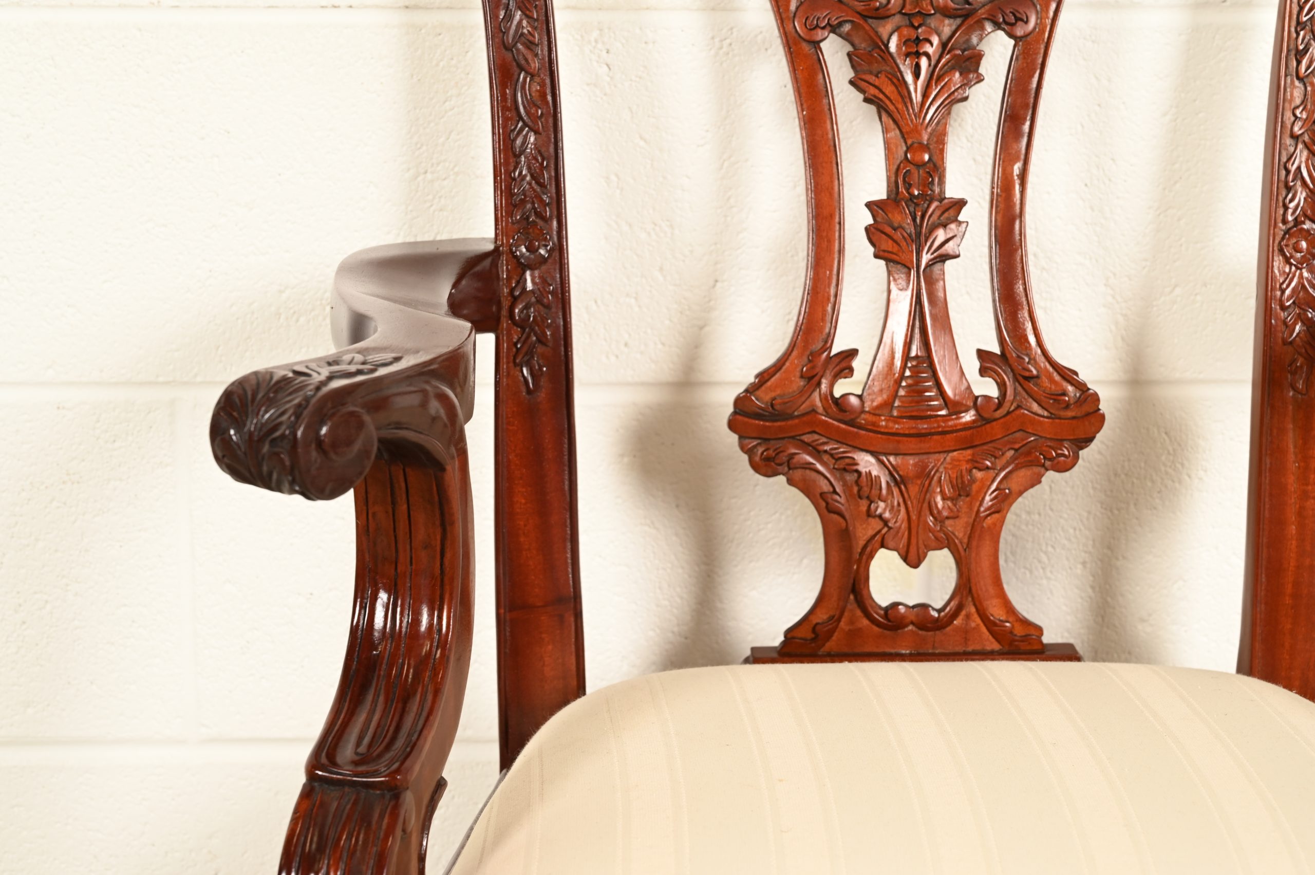 Baker Furniture Style Chippendale Carved Mahogany Dining Chairs, Set of Ten - Image 9