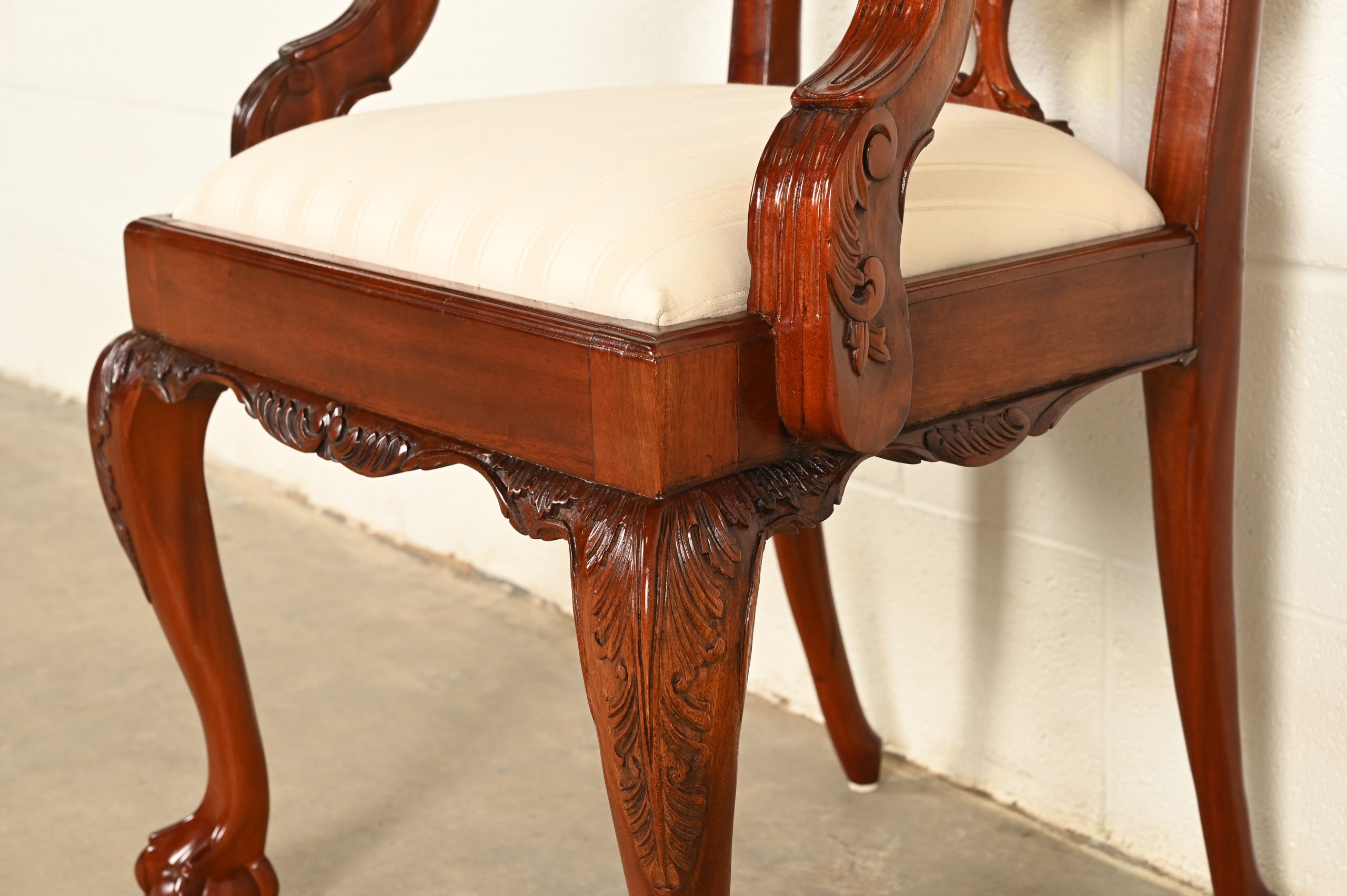 Baker Furniture Style Chippendale Carved Mahogany Dining Chairs, Set of Six - Image 12