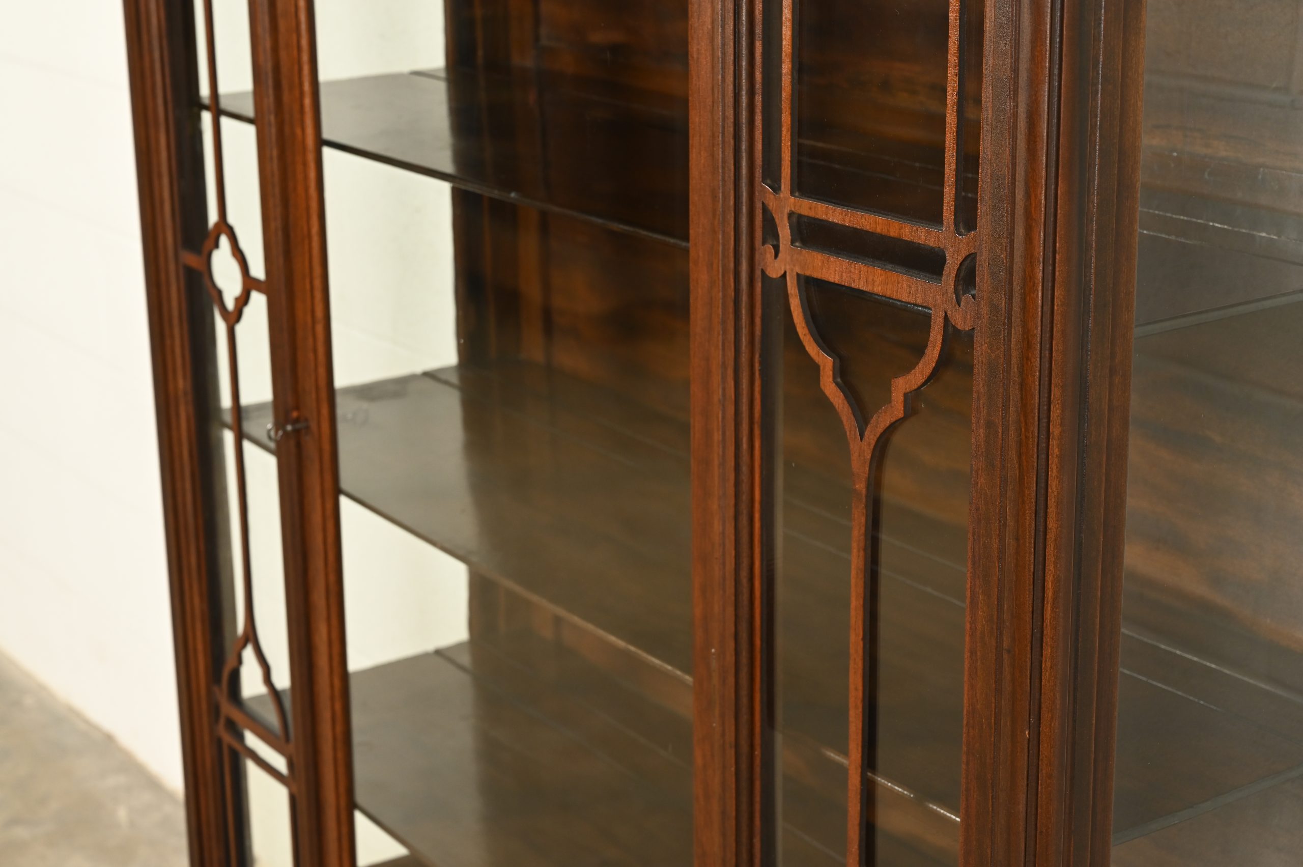 Berkey & Gay Style Antique Chippendale Carved Mahogany Bookcase Cabinet, Circa 1920s - Image 8