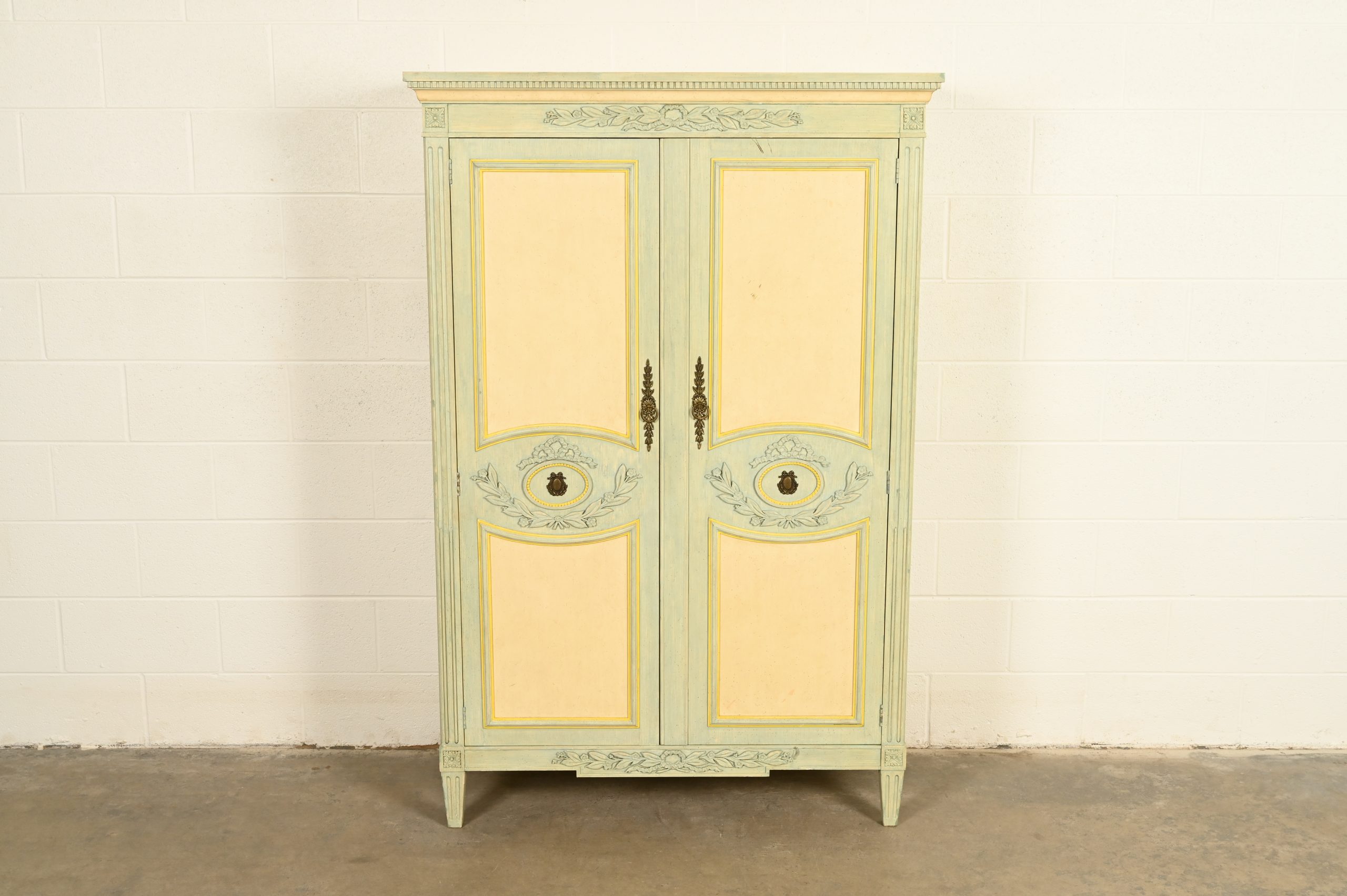 Baker Furniture French Regency Louis XVI Cream Lacquered Armoire Dresser or Linen Press, Circa 1960s - Image 3
