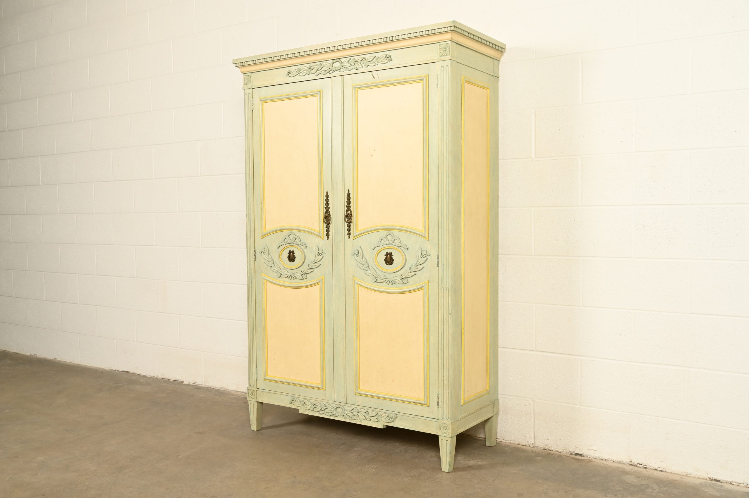 Baker Furniture French Regency Louis XVI Cream Lacquered Armoire Dresser or Linen Press, Circa 1960s - Image 2