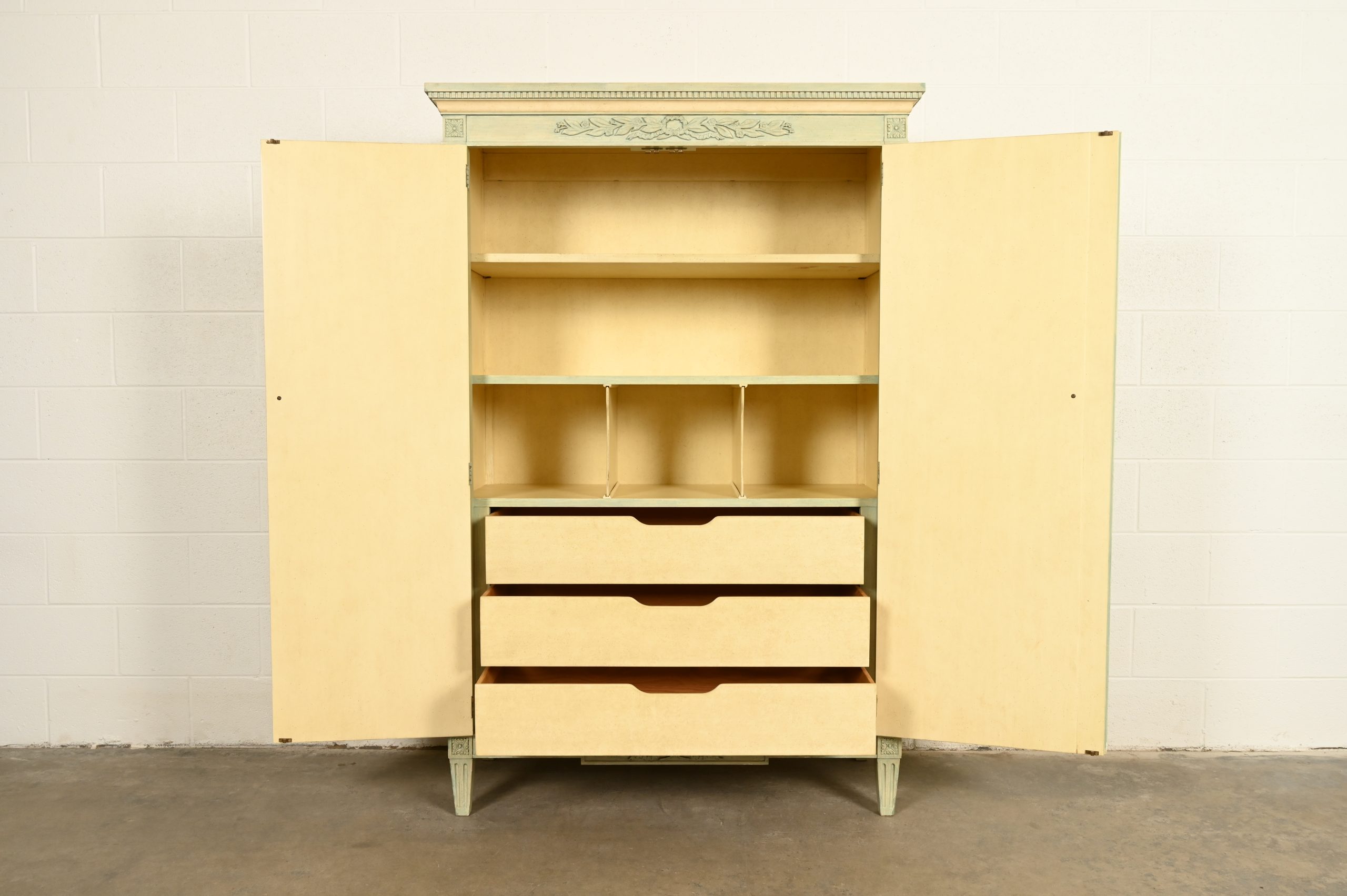 Baker Furniture French Regency Louis XVI Cream Lacquered Armoire Dresser or Linen Press, Circa 1960s - Image 4