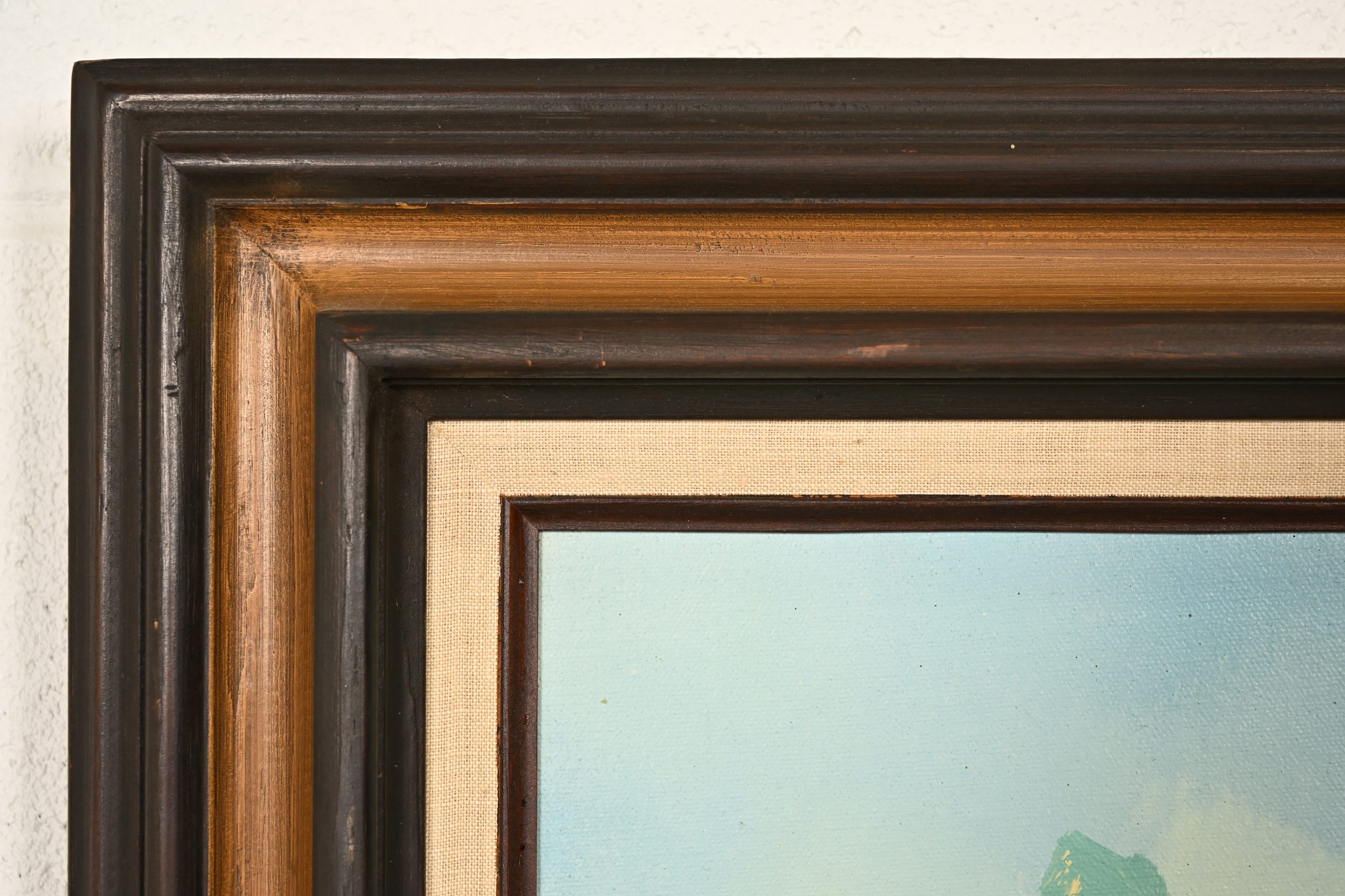 Bob Ross Style Original Signed Mountain River Landscape Oil Painting in Carved Wood Frame - Image 10