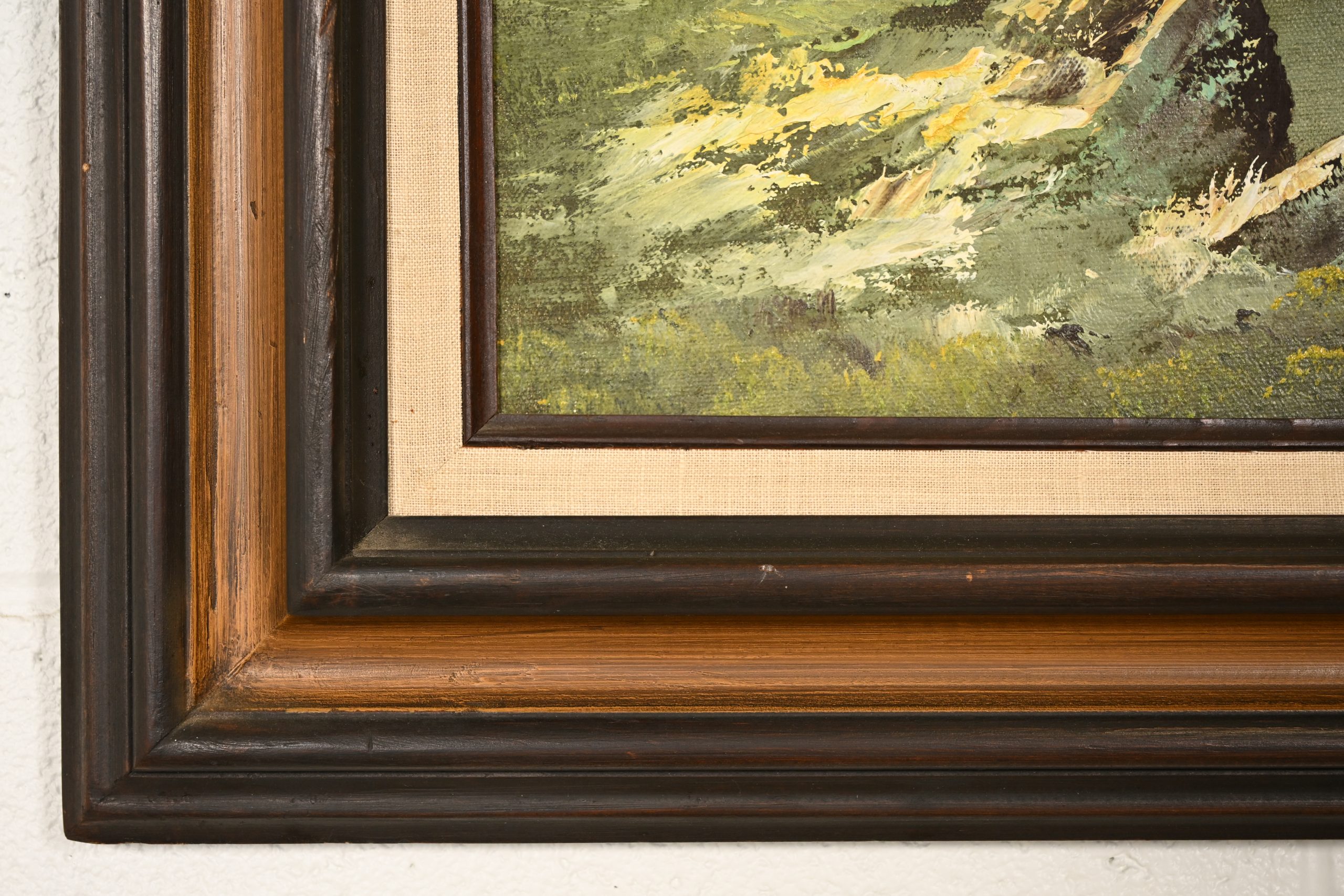 Bob Ross Style Original Signed Mountain River Landscape Oil Painting in Carved Wood Frame - Image 12