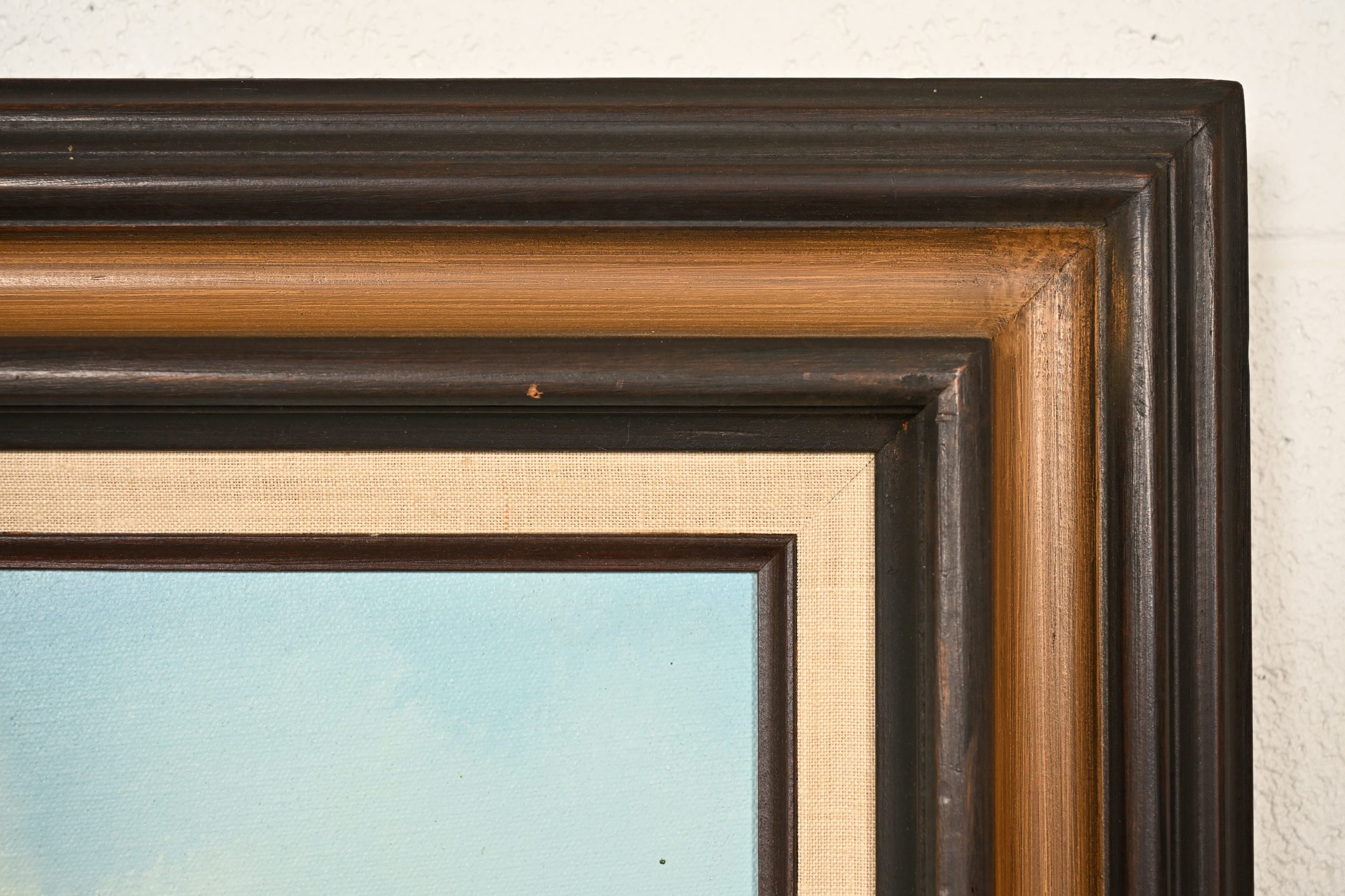Bob Ross Style Original Signed Mountain River Landscape Oil Painting in Carved Wood Frame - Image 11