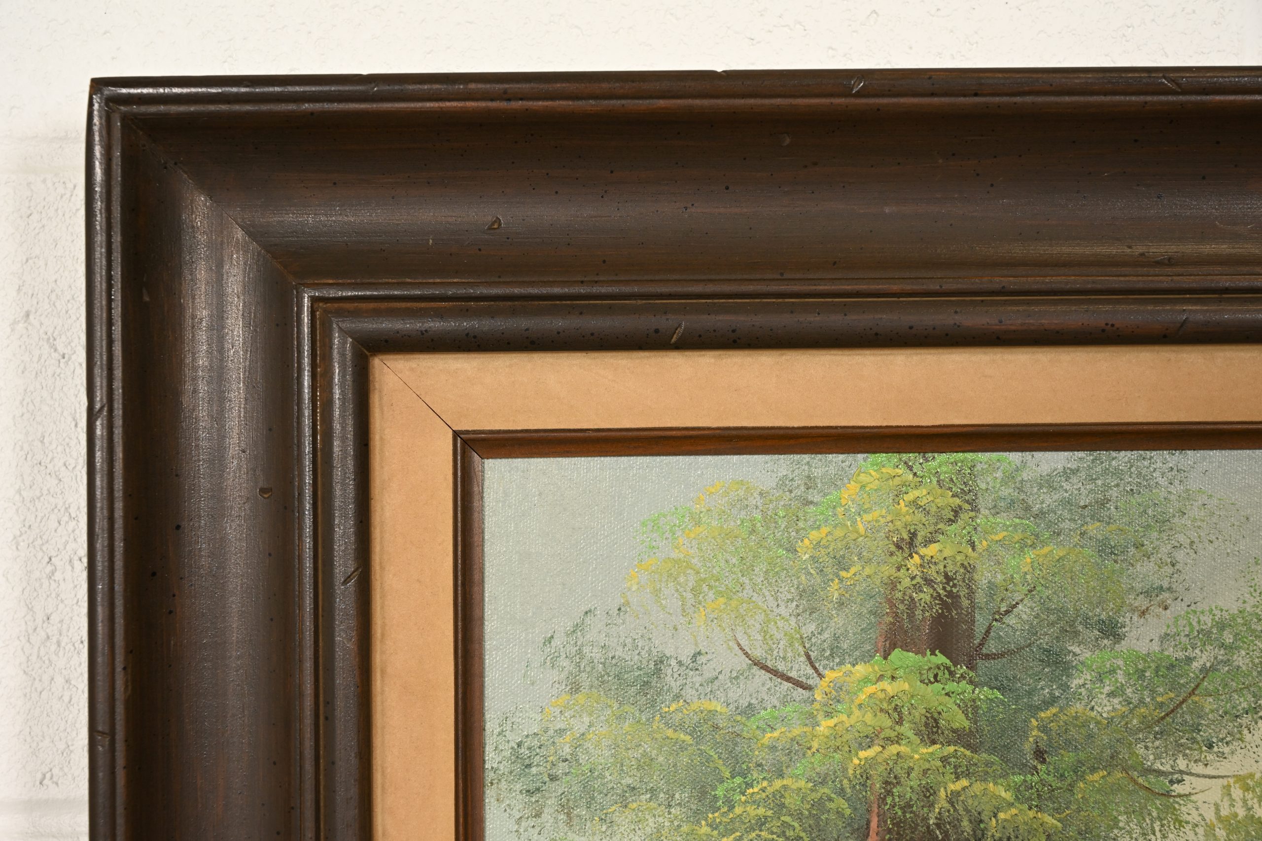 Bob Ross Style Original Signed Lakeside Mountain Landscape Oil Painting in Carved Wood Frame - Image 10